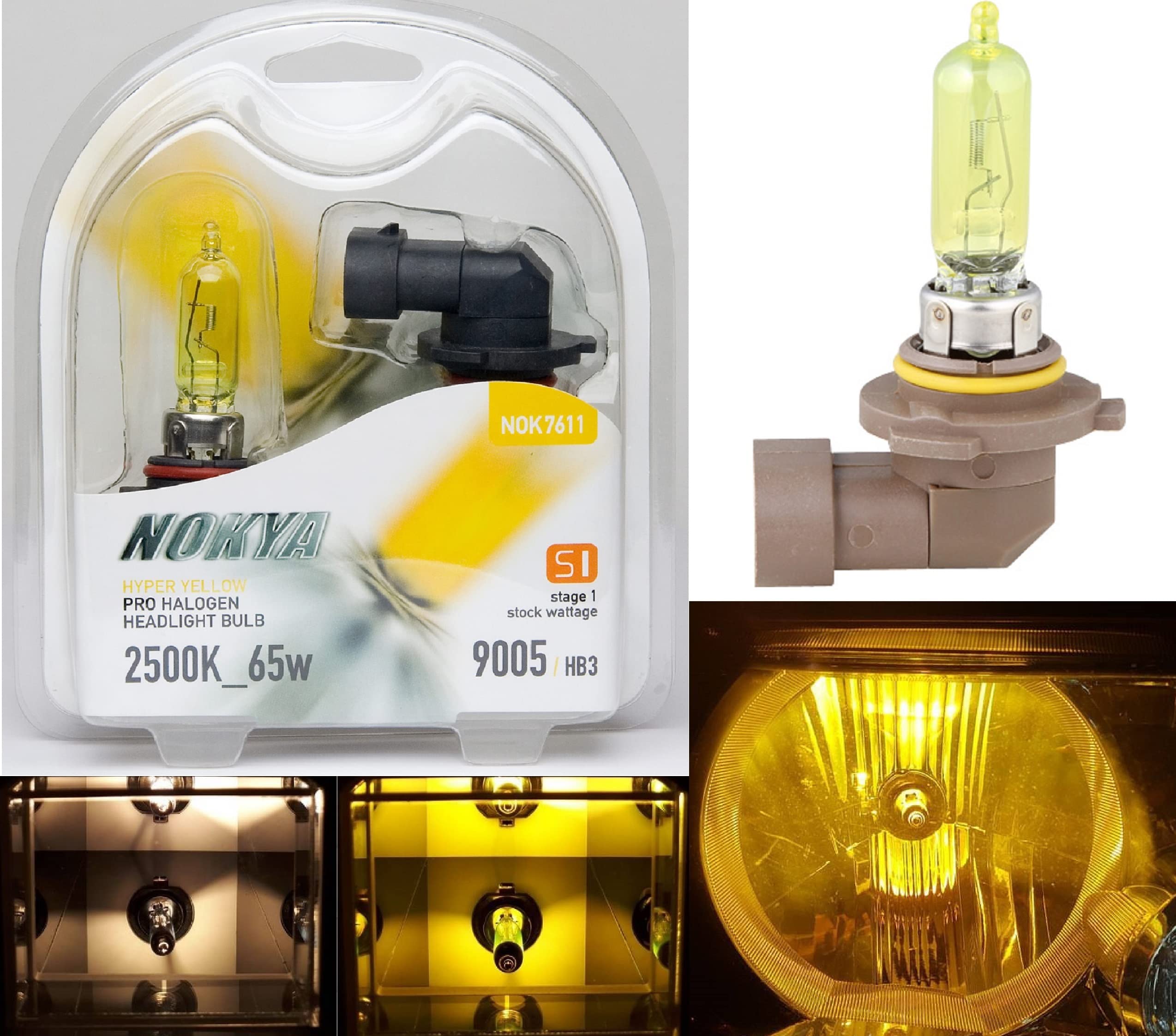 Nokya Hyper Yellow 9005 Car Headlight Bulb - High Performance, Bright Illumination, Nok7611