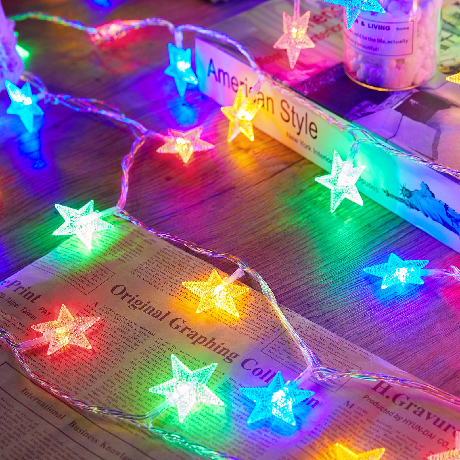 Minetom Star String Lights - 17 ft, 50 LED, Battery Operated, Waterproof, Multicolor, Copper, Ideal for Indoor and Outdoor Decor