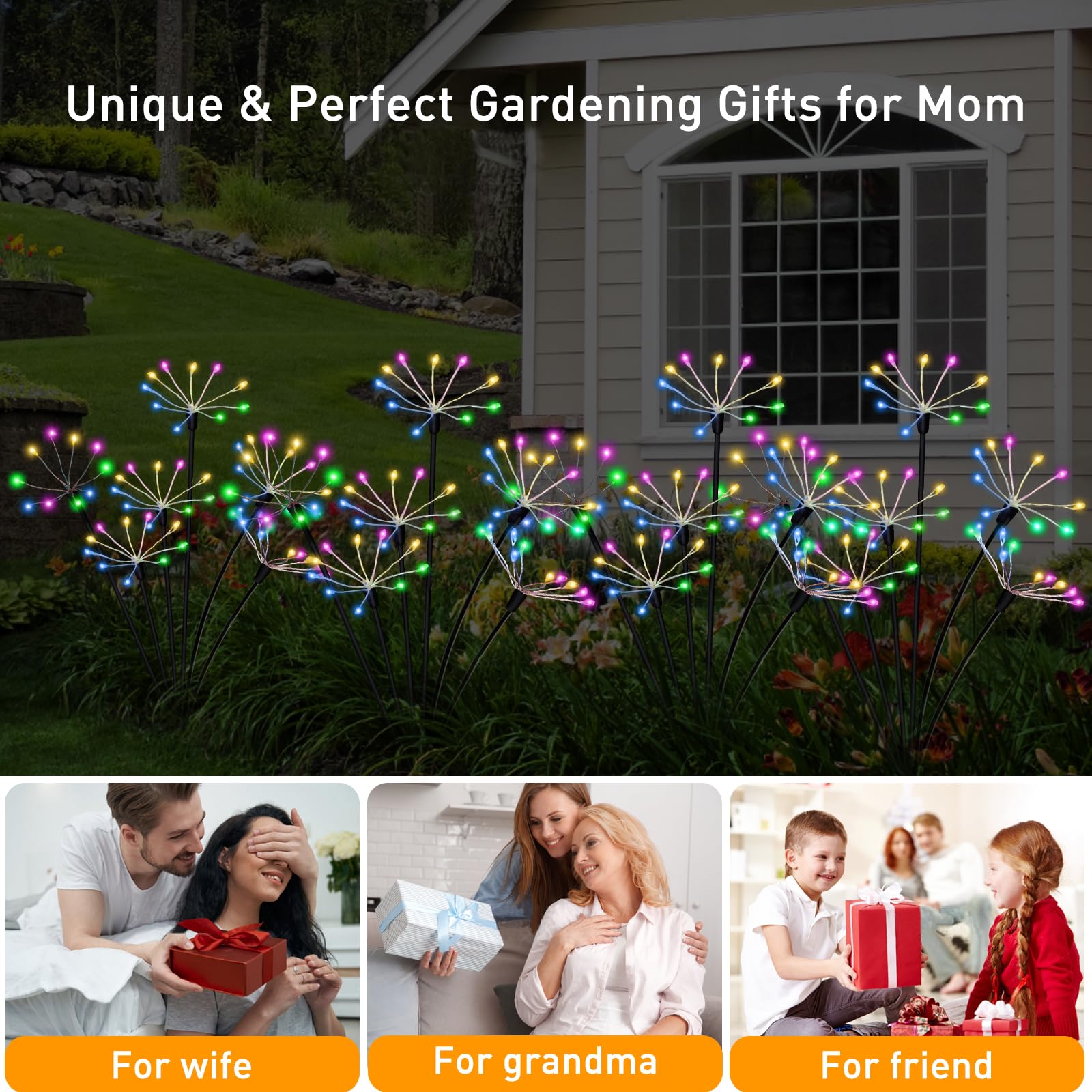 Solar Christmas Lights Outdoor Waterproof Decorative Solar Garden Lights 2 Pack 120Led Solar Firework Lights For Yard Bushes Law