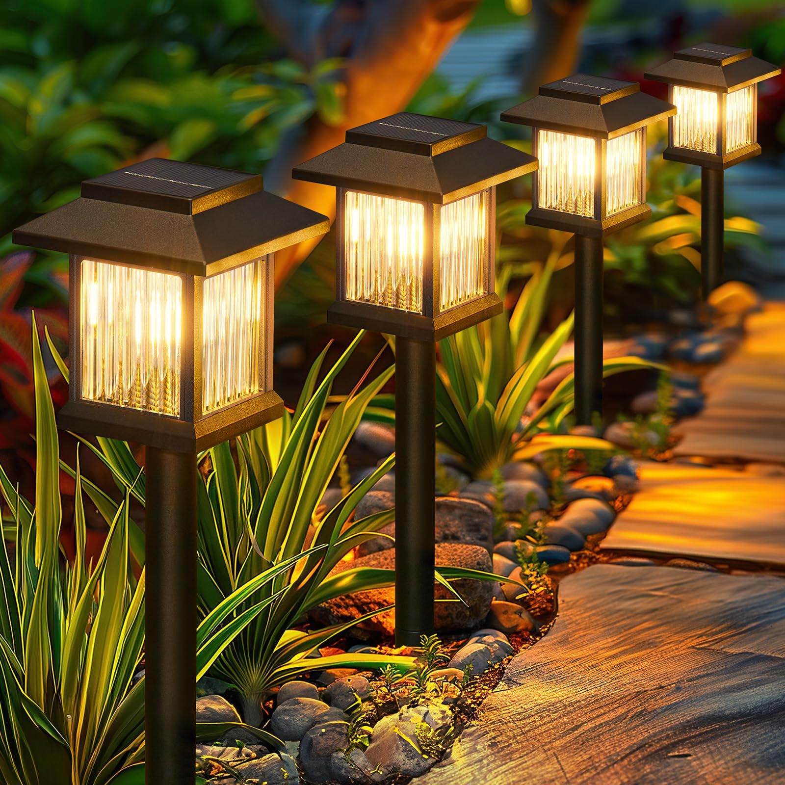 Kooper 10 Pack Solar Pathway Lights Outdoor, Unique Solar Garden Lights Outdoor Waterproof, Bright Walkway Llights Up To 10 Hour
