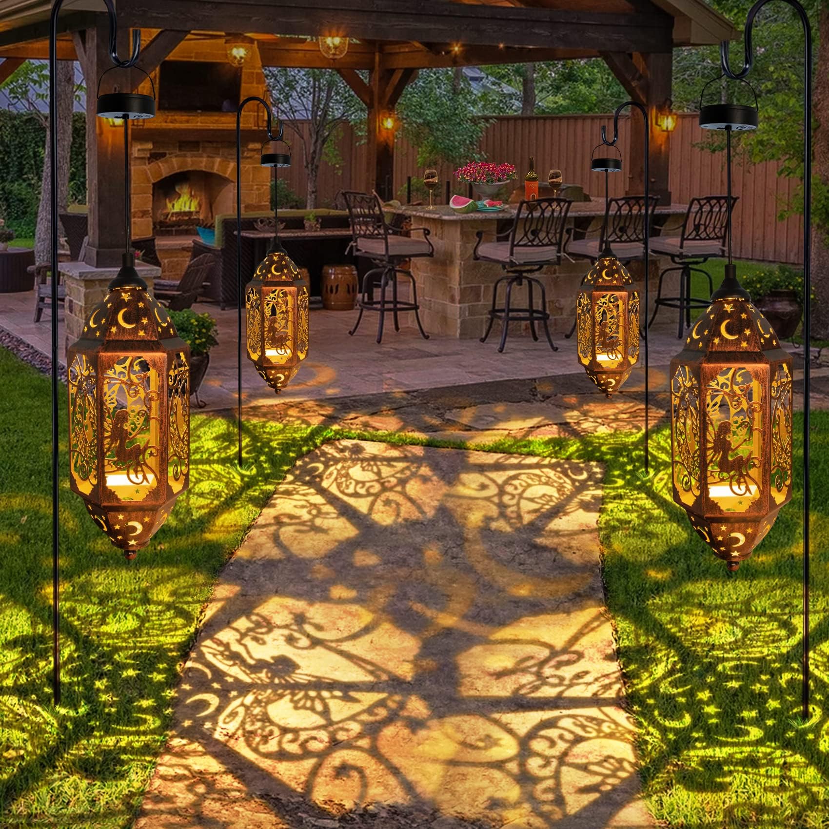 2Pack 12.4&quot; Fairy Moon Solar Outdoor Lanterns Waterproof, Go2Garden Big Metal Solar Haning Lights For Patio, Yard Decorations, Christmas Garden Birthday Gifts For Women, Mom, Wife (Red Copper)