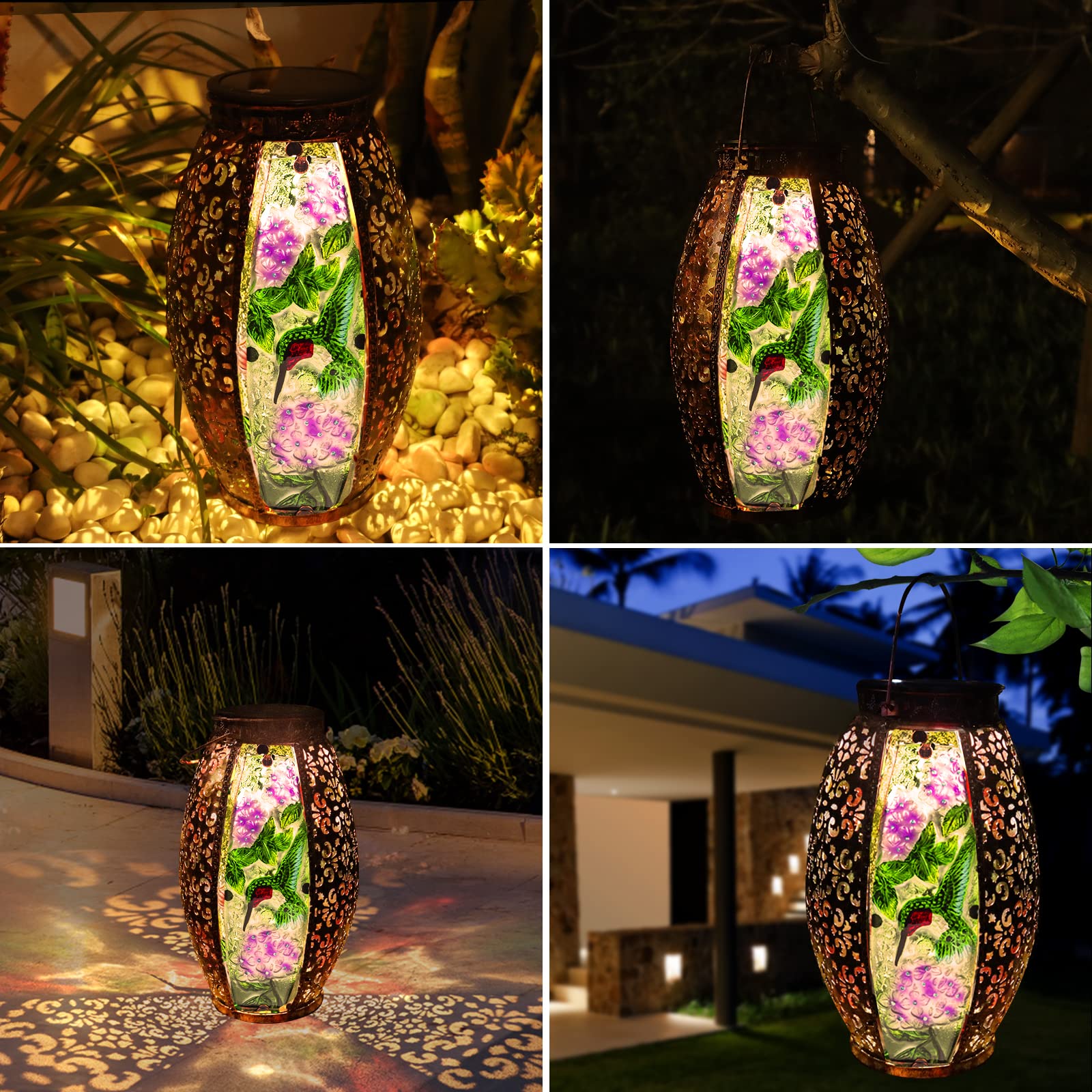 Larekook Copper Outdoor Solar Lantern - Waterproof Hummingbird Decorative Lights With Led