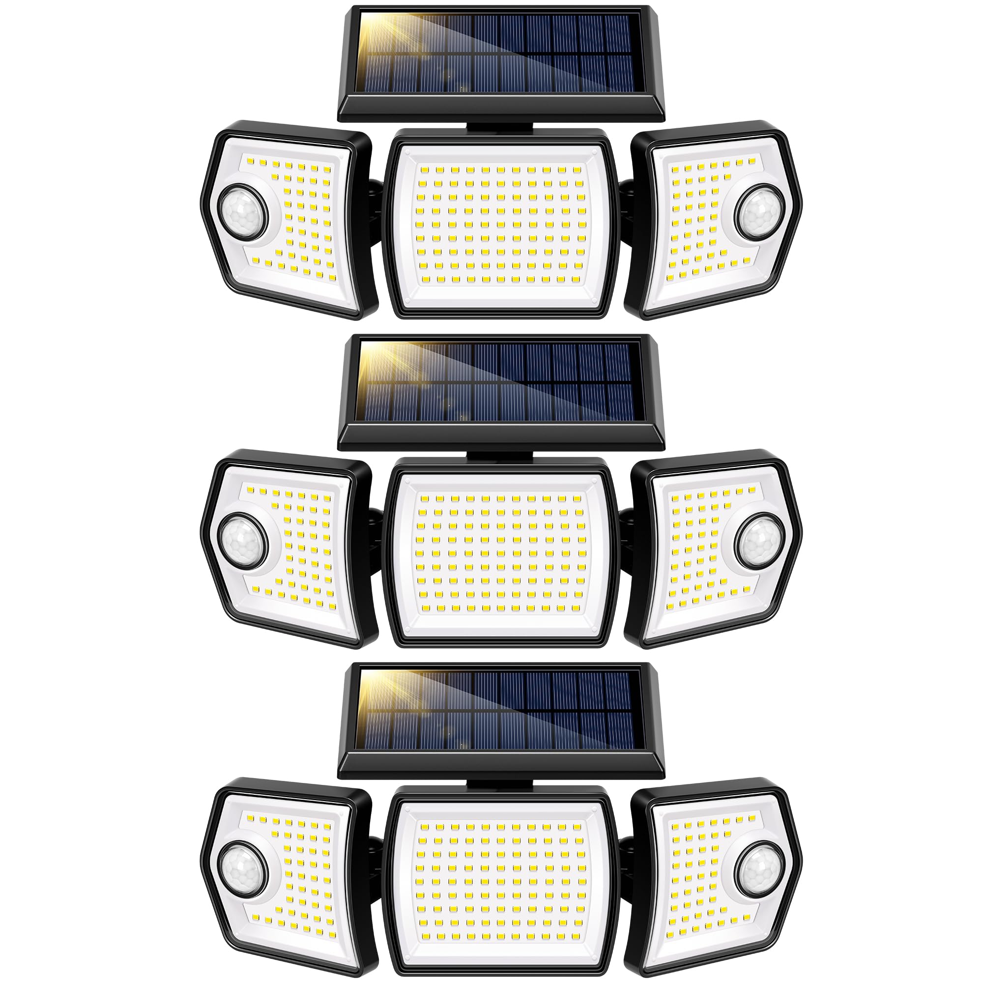 VIVOHOME Linkable Solar Flood Lights Outdoor, 2 Adjustable Motion Sensors Security Lights with 3 Heads, 2500LM, IP65 Waterproof,