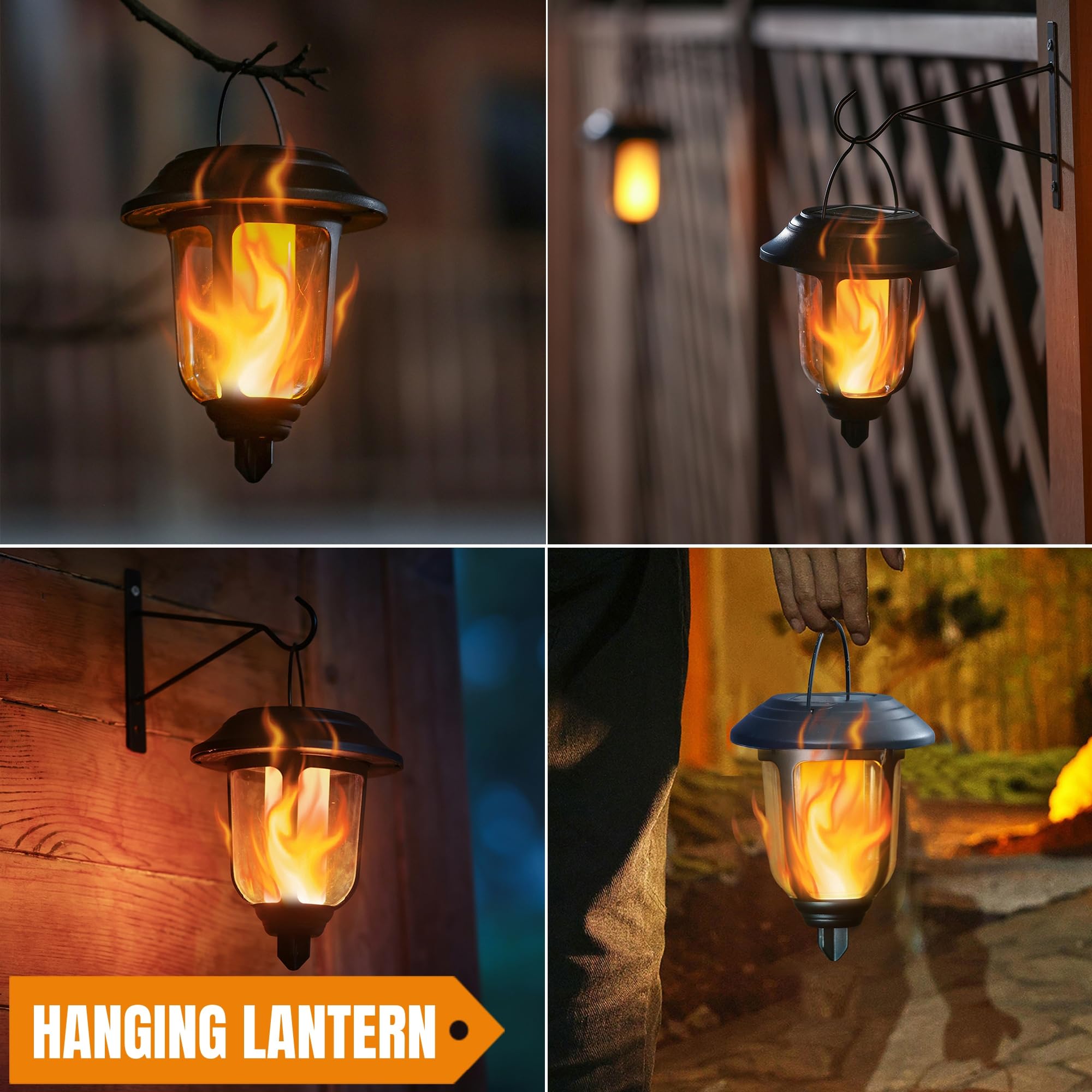 Dynaming Dual Use Solar Flame Lights Outdoor 6 Pack, Solar Flickering Flame Pathway Lights, Hanging Lantern Lights, Auto On/Off & Waterproof For Garden Lawn Patio Yard Walkway Deck Driveway