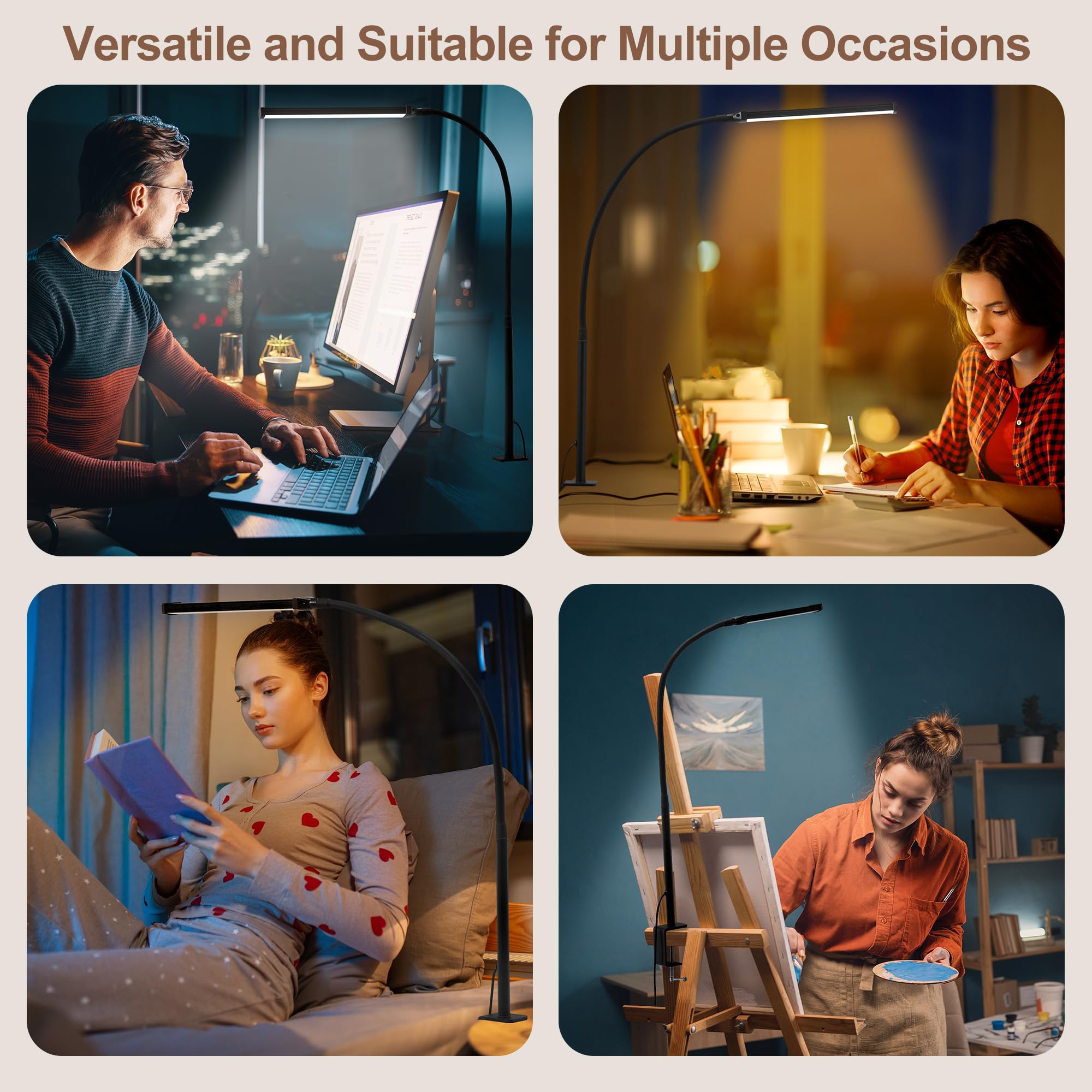 Libora Led Desk Lamp For Home Office, Eye-Caring Desk Light With Clamp, Clip On Light For Reading, 3 Modes 10 Brightness, Flexib