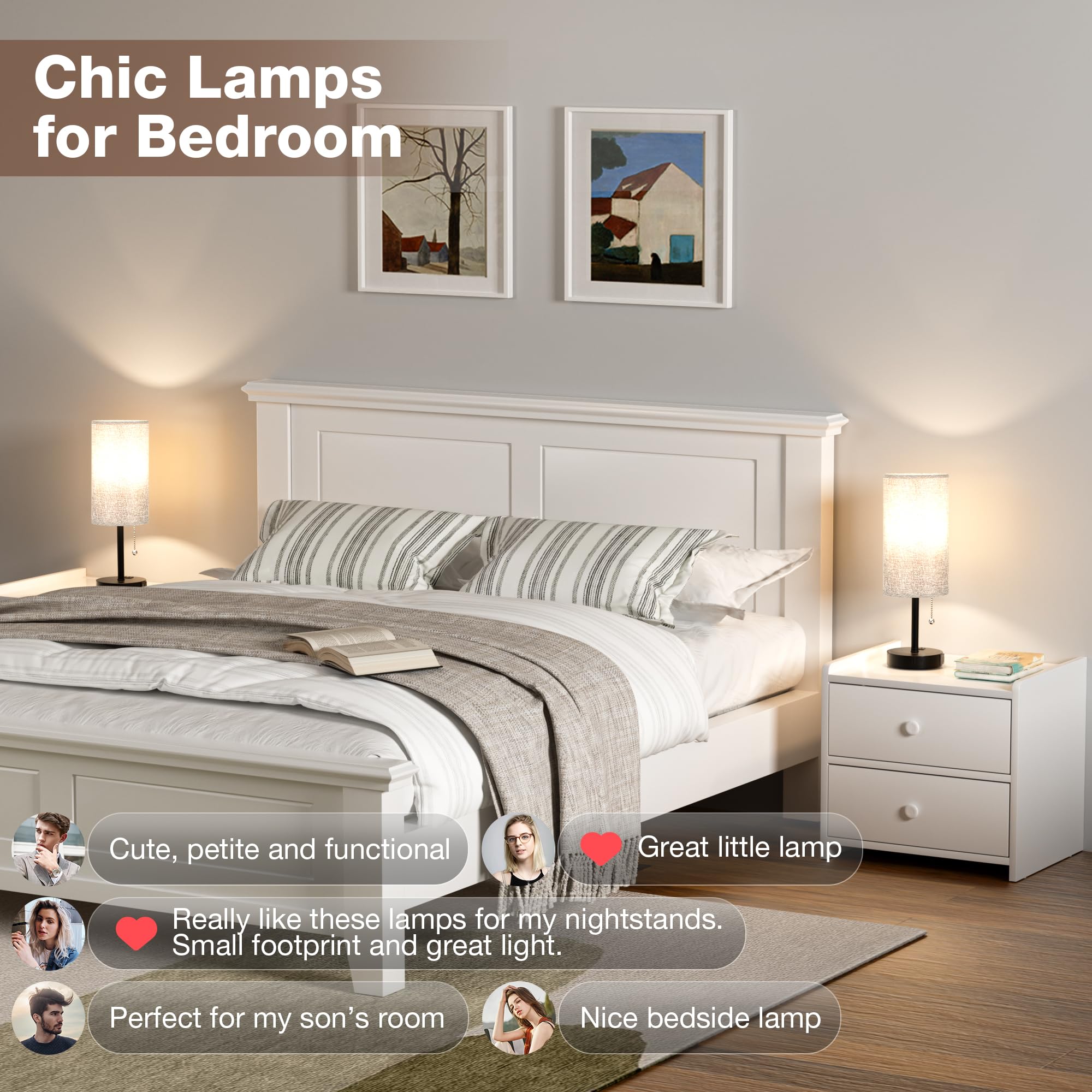 Tall Grey Bedside Lamp For Bedroom Set Of 2- 17.4Inch Grey Table Lamp With Usb A + C Charging Port, 3 Color Temperatures Pull Ch