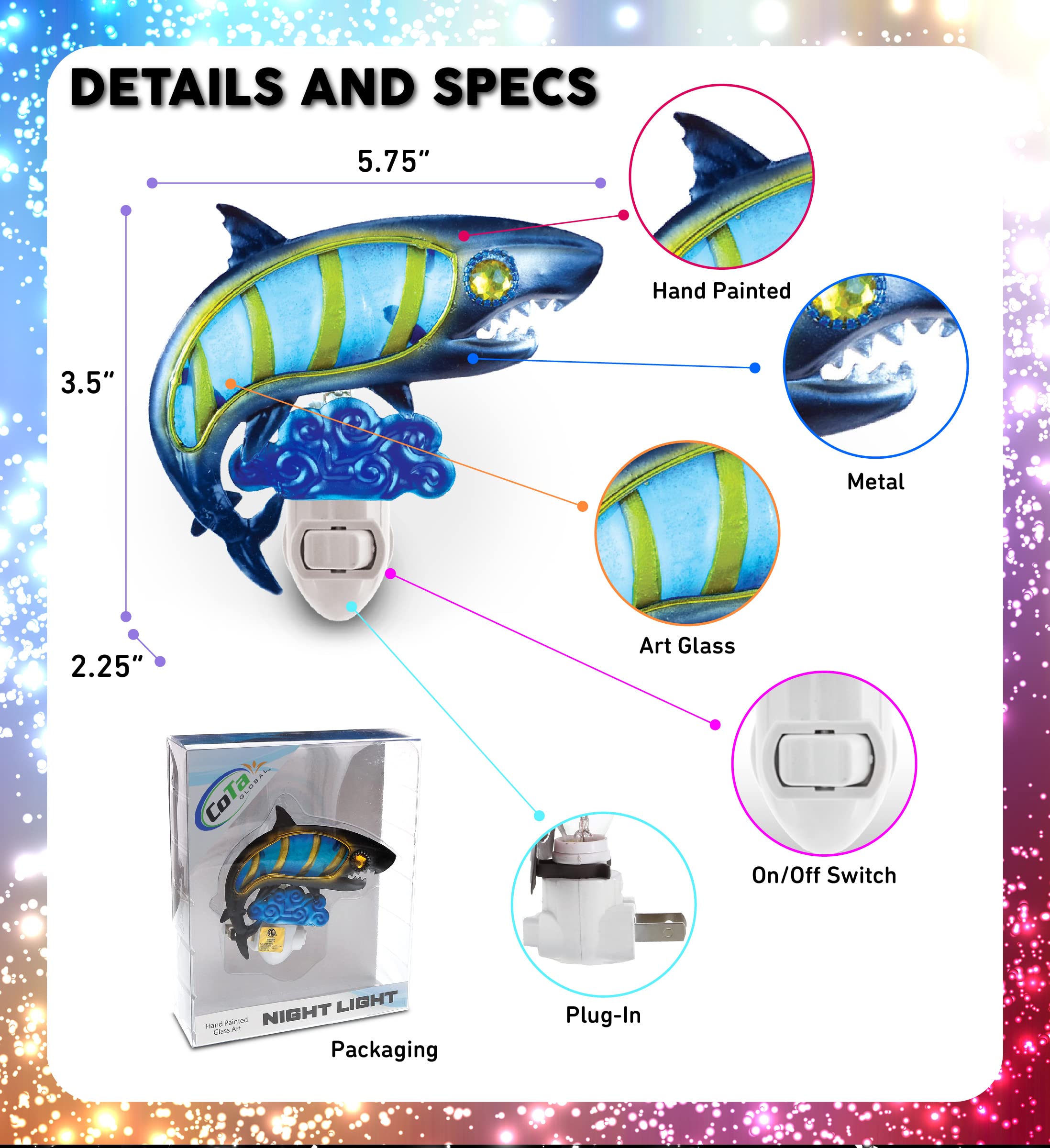 Puzzled Glass Art Night Light, Plug In Decorative Socket Lamp, Manual On & Off Portable Light For Stairway, Bedroom, Bathroom, N