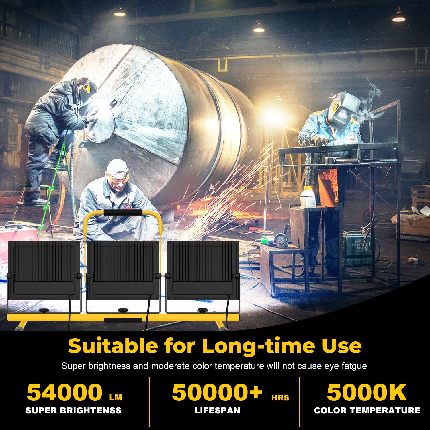 54000 Lumen Work Lights On Stand 3 Adjustable Head Led Triod Light With 16Ft Cord - Ip67 Waterproof Led Work Lights With Stand F