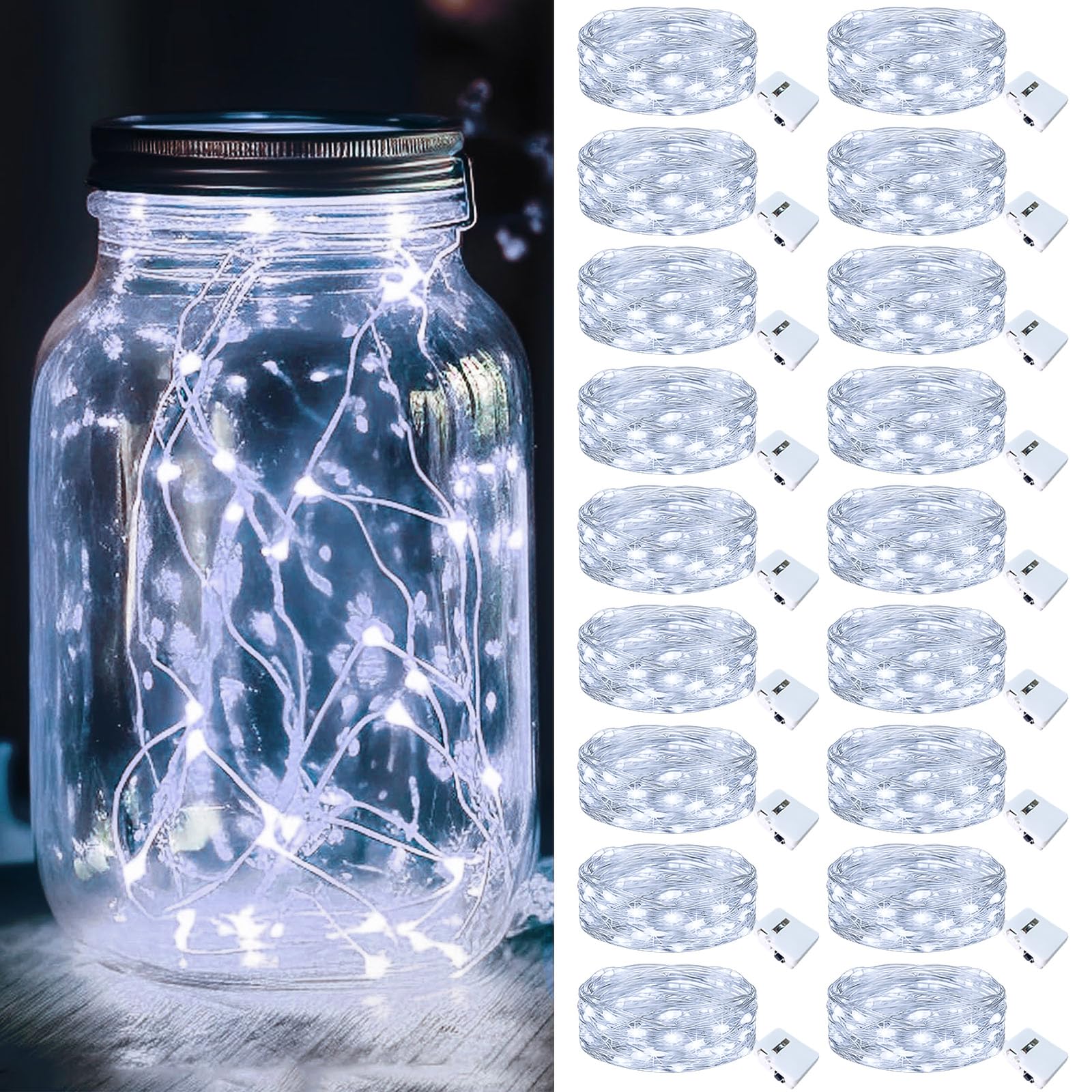 kolpop 18 Pack LED Fairy Lights Battery Operated with 3 Modes, Mini Twinkle String Lights Battery Powered Waterproof for Christm