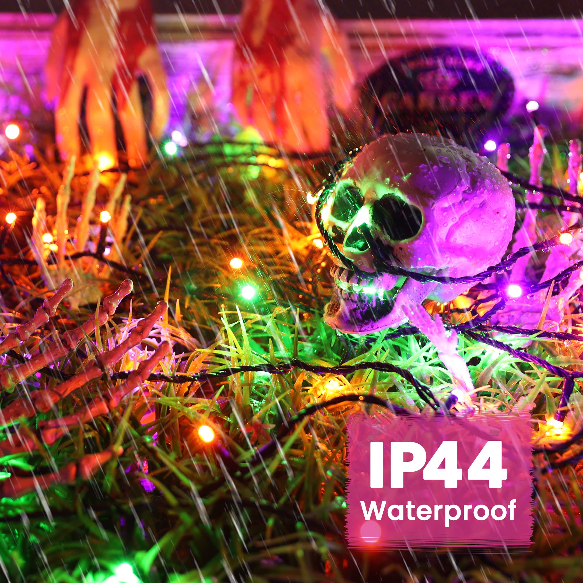 LYHOPE Halloween String Lights, 200 LED, 72ft, Battery Operated, Waterproof, Orange Purple Green, Model JJMAHBL0PG66