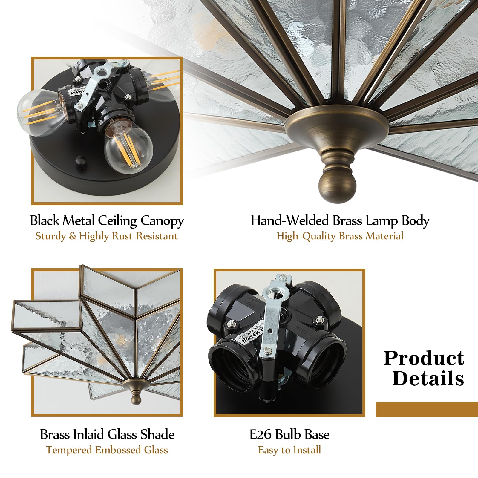 Black Bronze Star Ceiling Light - 19.5 Inch Brass Hammered Glass Large Flush Mount Fixture - Unique Art Deco Mid Century Vintage Moravian Lighting Lights For Bedroom Dining Foyer Living Room Fixtures