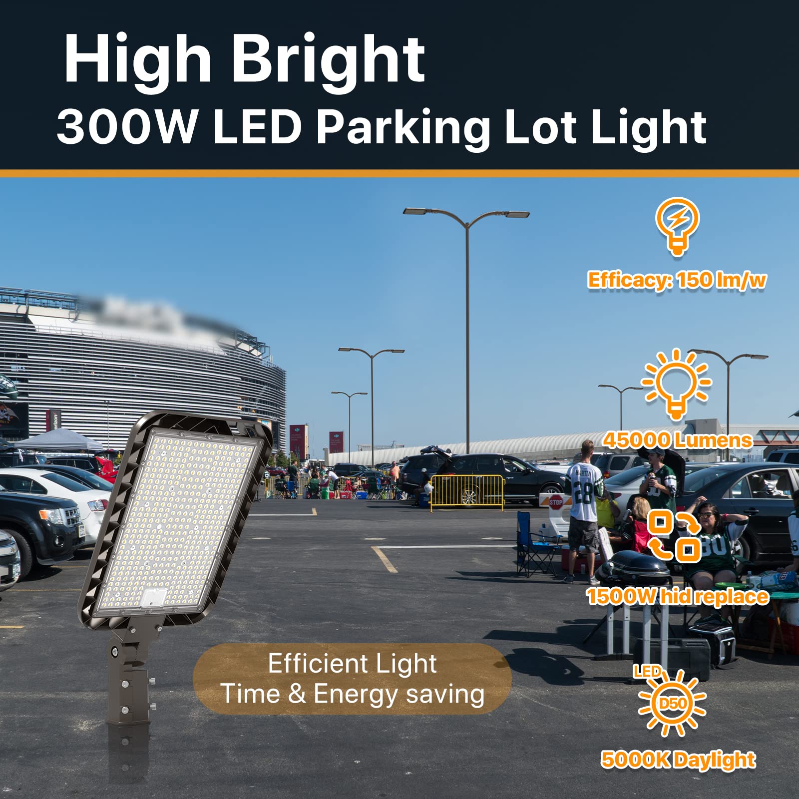 DEMILARE LED Parking Lot Light 300W 45000LM 5000K Waterproof Shoebox Light, Brown, IP65 for Outdoor Use