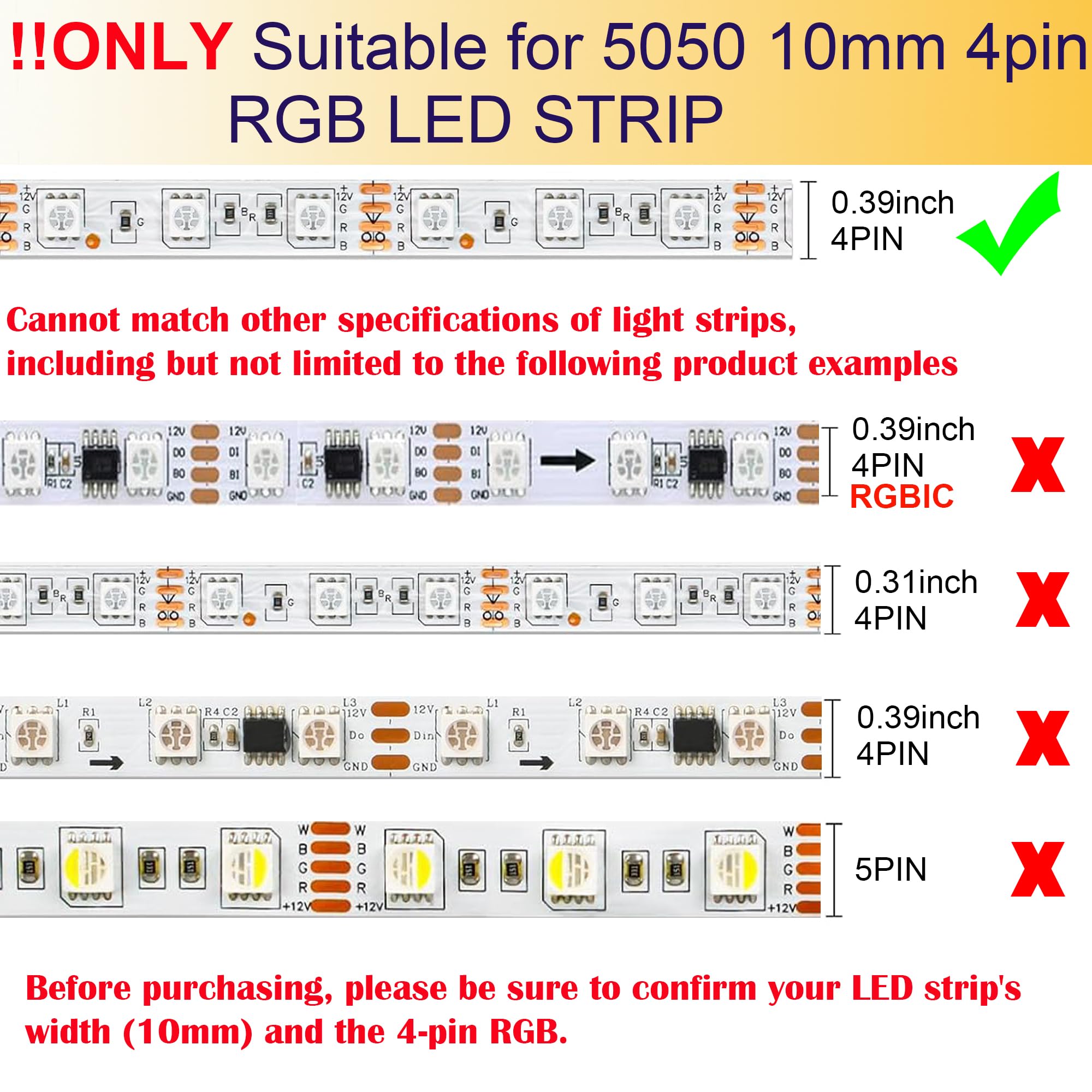 FSJEE 4 Pin LED Strip Connector Kit for 5050 Light Strip, 8 Solderless Accessories, Black, Model FS-RGB2