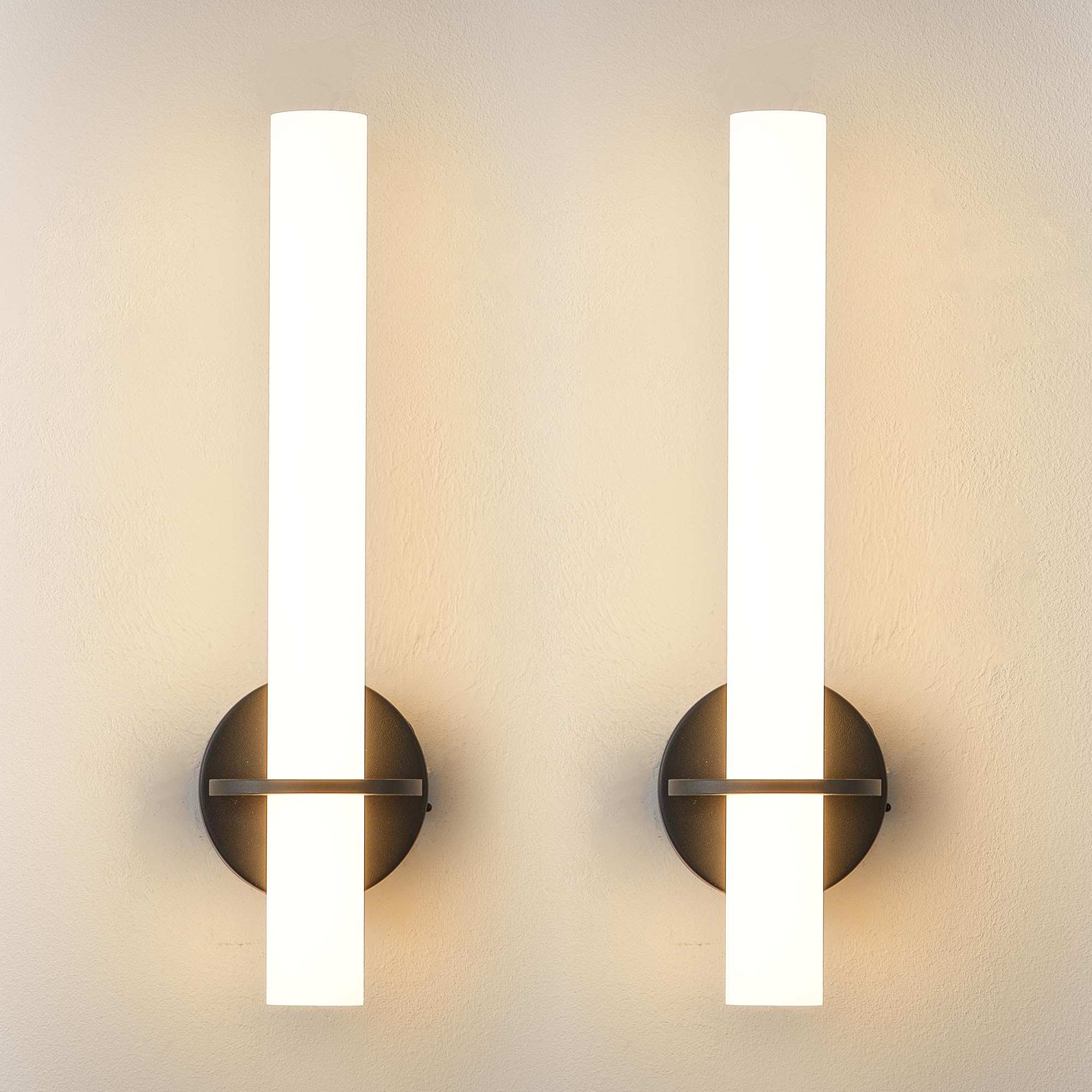 KARTOOSH Black Battery Operated Wall Sconce Set of 2, Dimmable 3000K-6000K, 18 Inch, Metal, Rechargeable, Remote Control