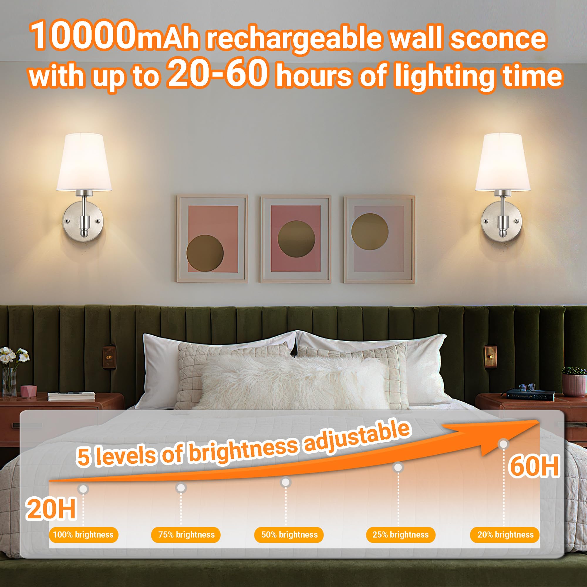 Nekhung Battery Operated Wall Sconces Set of 2, Wireless RGB Rechargeable Lights with Remote Control, Nickel, One Size