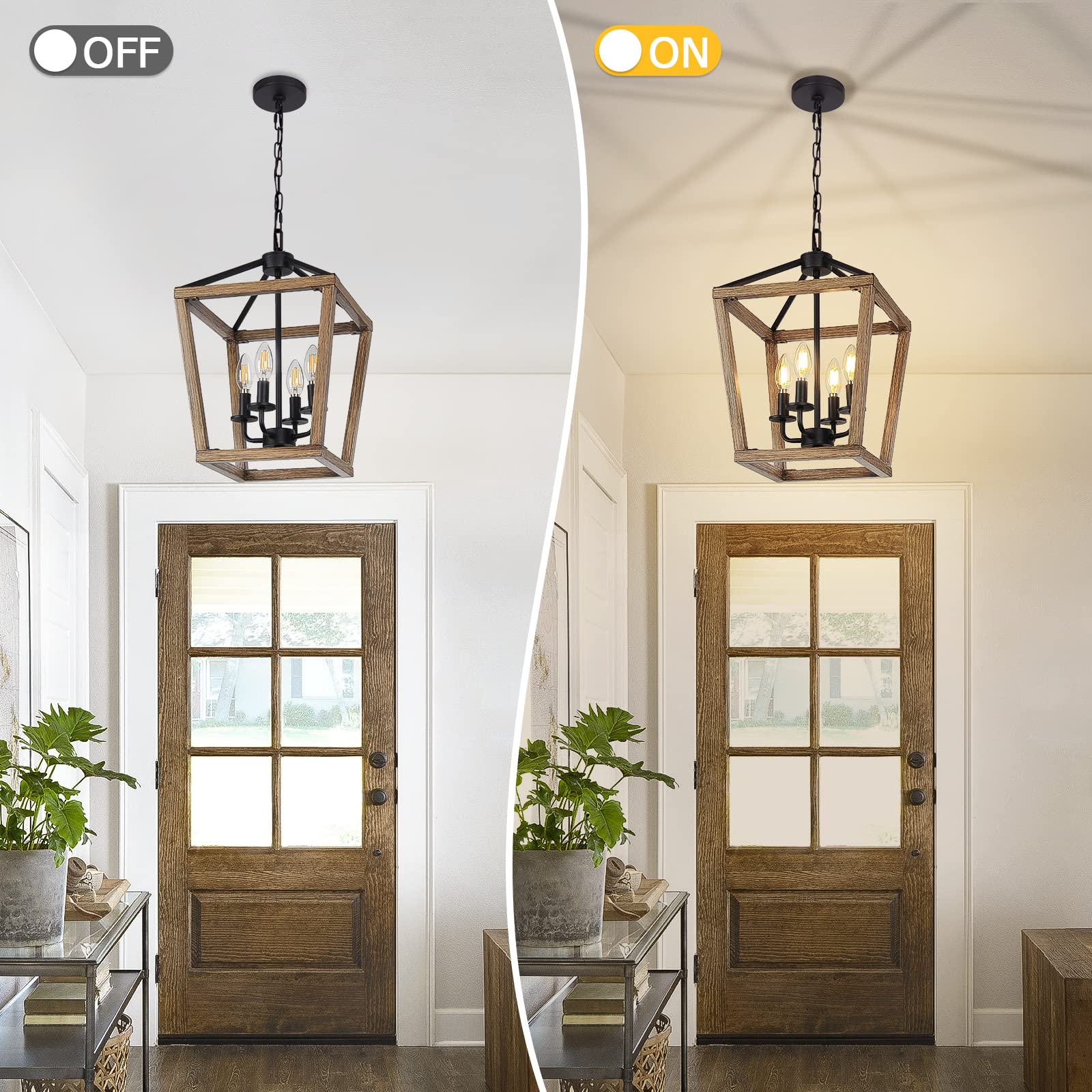 Seaside Village 4-Light Rustic Chandelier, Brown Metal Cage Lantern, Adjustable Chain, E12 Base, Model 76189 for Entryway & Kitchen