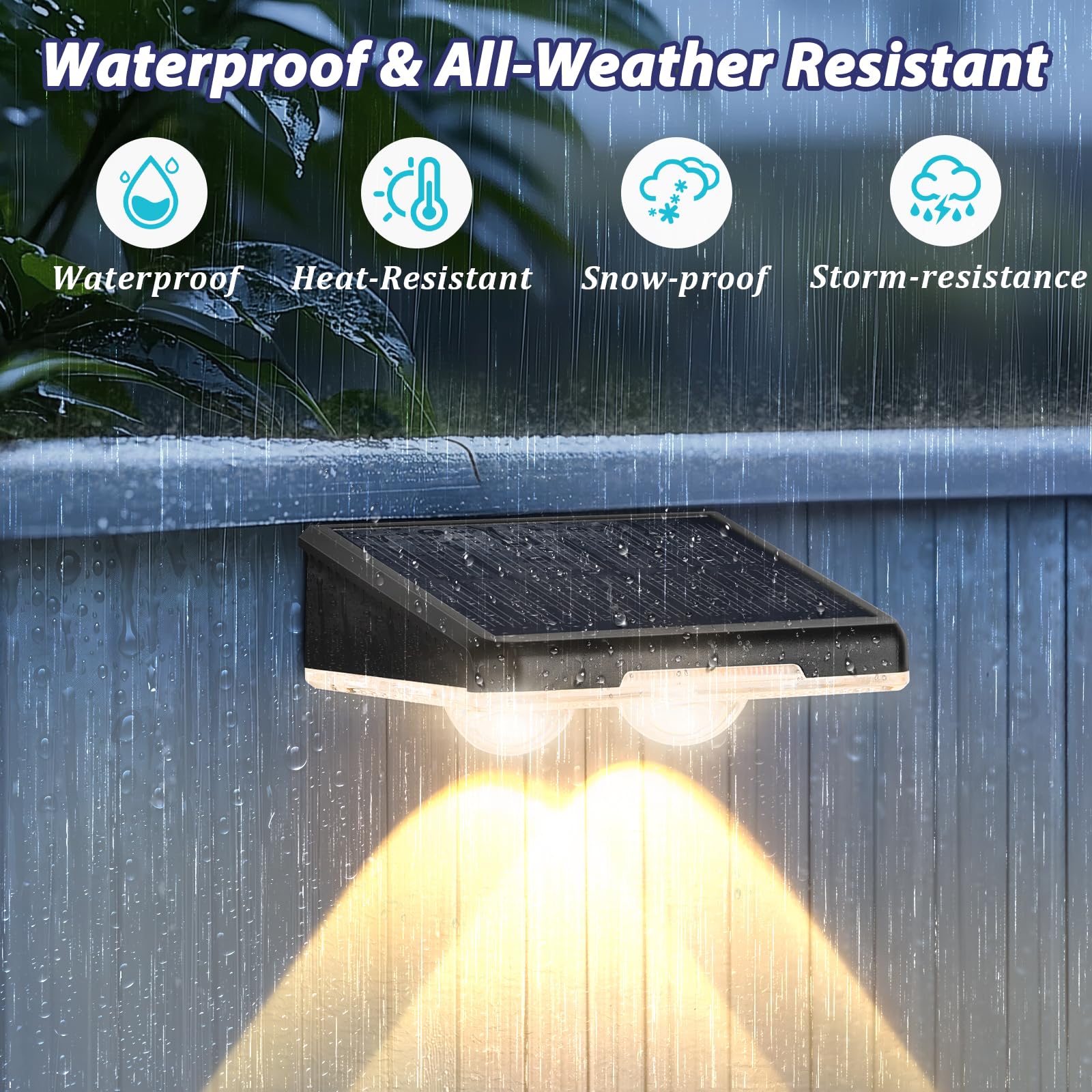 Solar Lights Outdoor Waterproof 4-Pack  Backyard Led Fence Lighting Outside Solar Powered With 3 Modes (3000K/4500K/6500K) For Deck  Step  Stairs  Balcony  Yard  Patio  Walkway  Pathway  Railing
