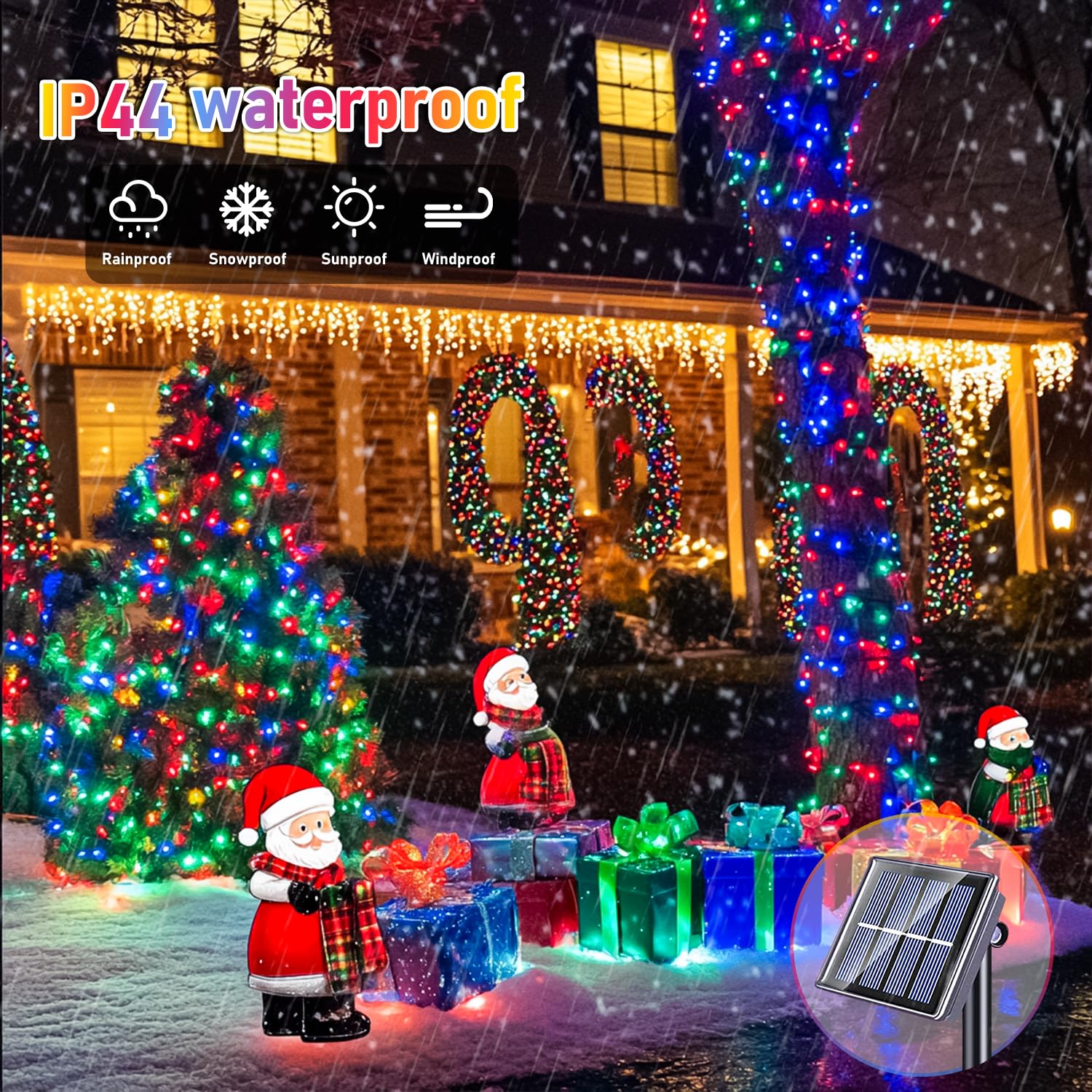 Potive 2 Pack Solar Powered Christmas Lights, 75.5Ft 200 Led Multicolor Christmas Tree Lights, 8 Modes Solar String Lights Outdo