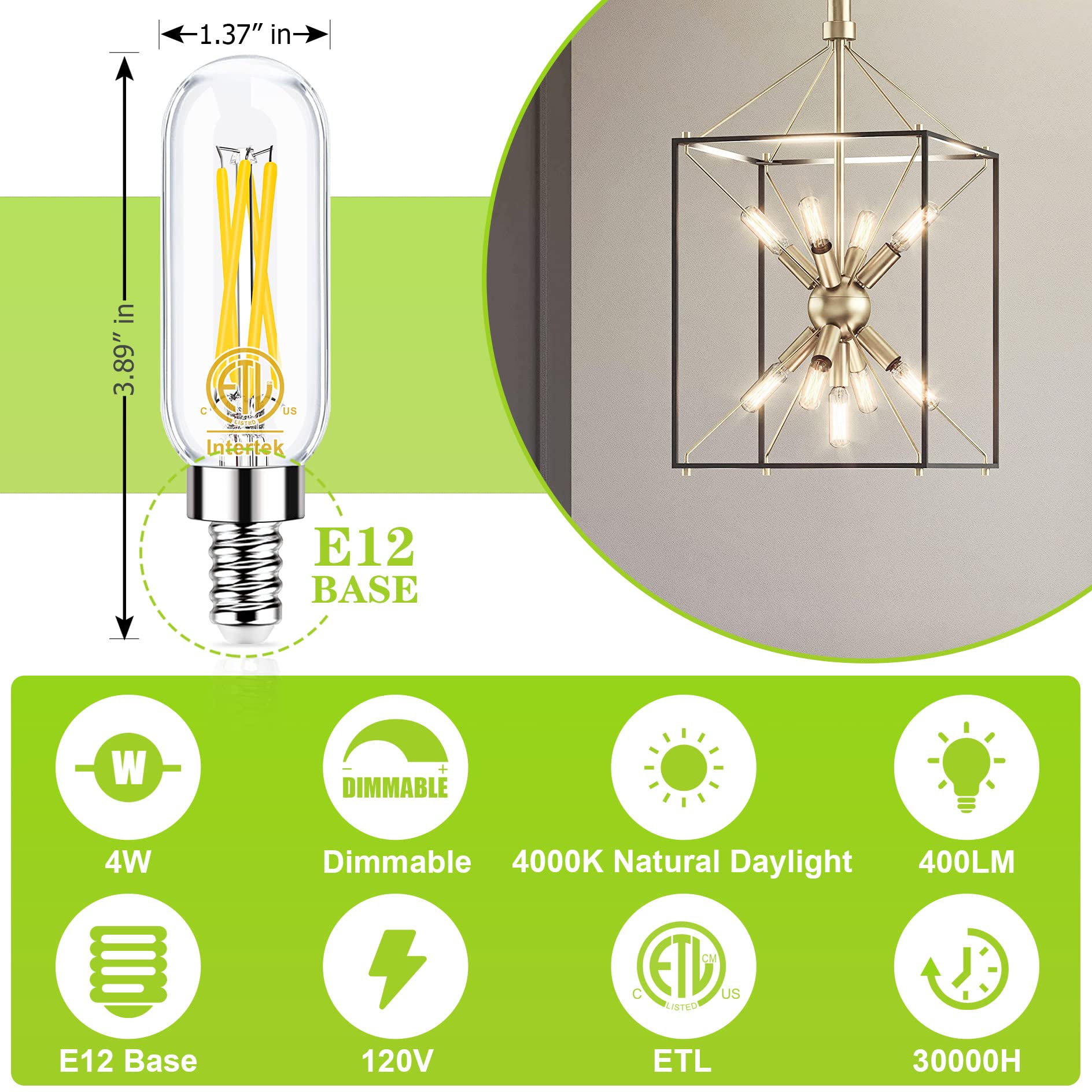 Hansang E12 Candelabra Led Light Bulbs, 40W Equivalent, 4000K Natural Daylight, Dimmable E12 Small Base Edison Bulbs For Ceiling