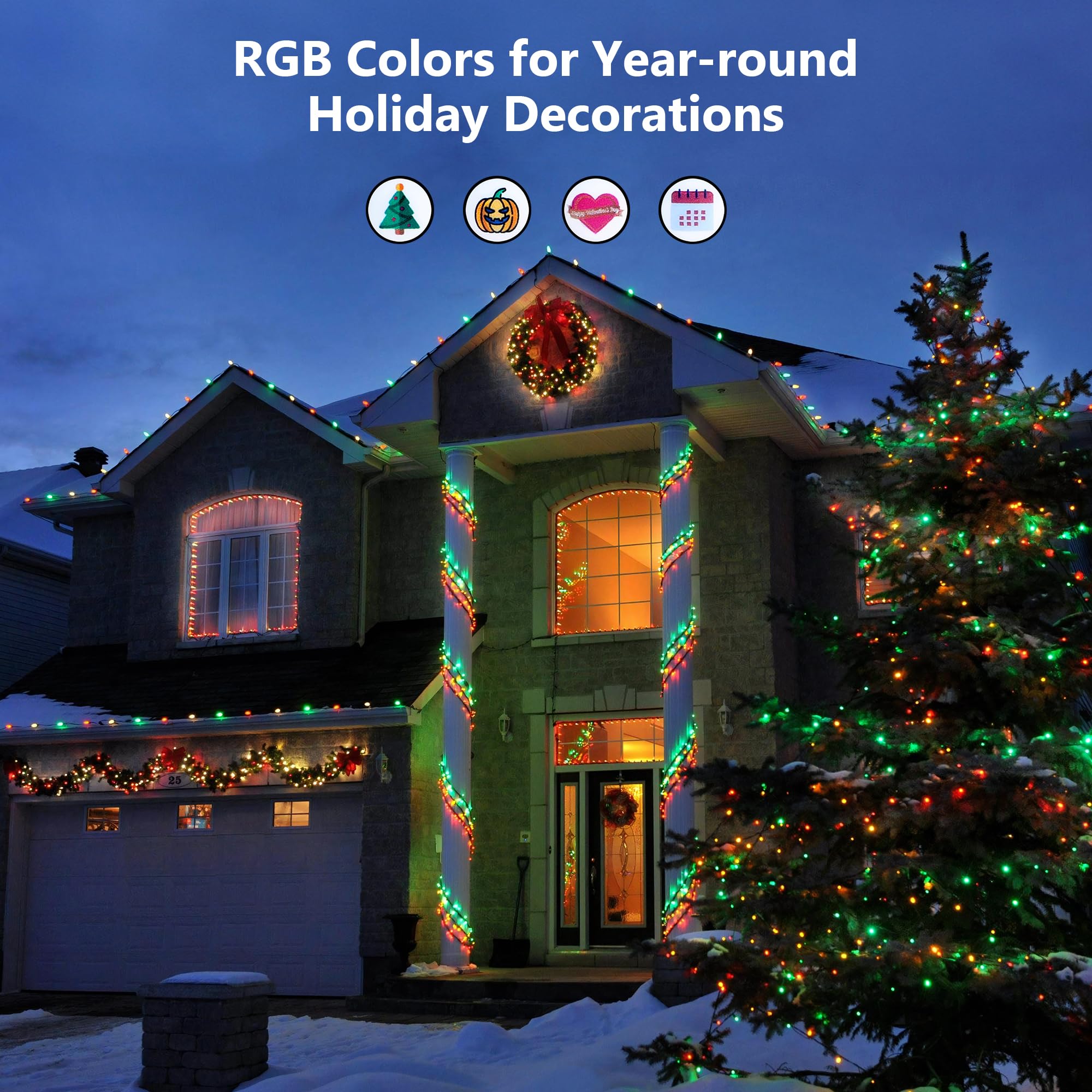 Brizled Color Changing Halloween Lights, 66ft 200 LED RGB Christmas Lights Music Sync, 120+ Modes Remote Dimmable Outdoor Christ