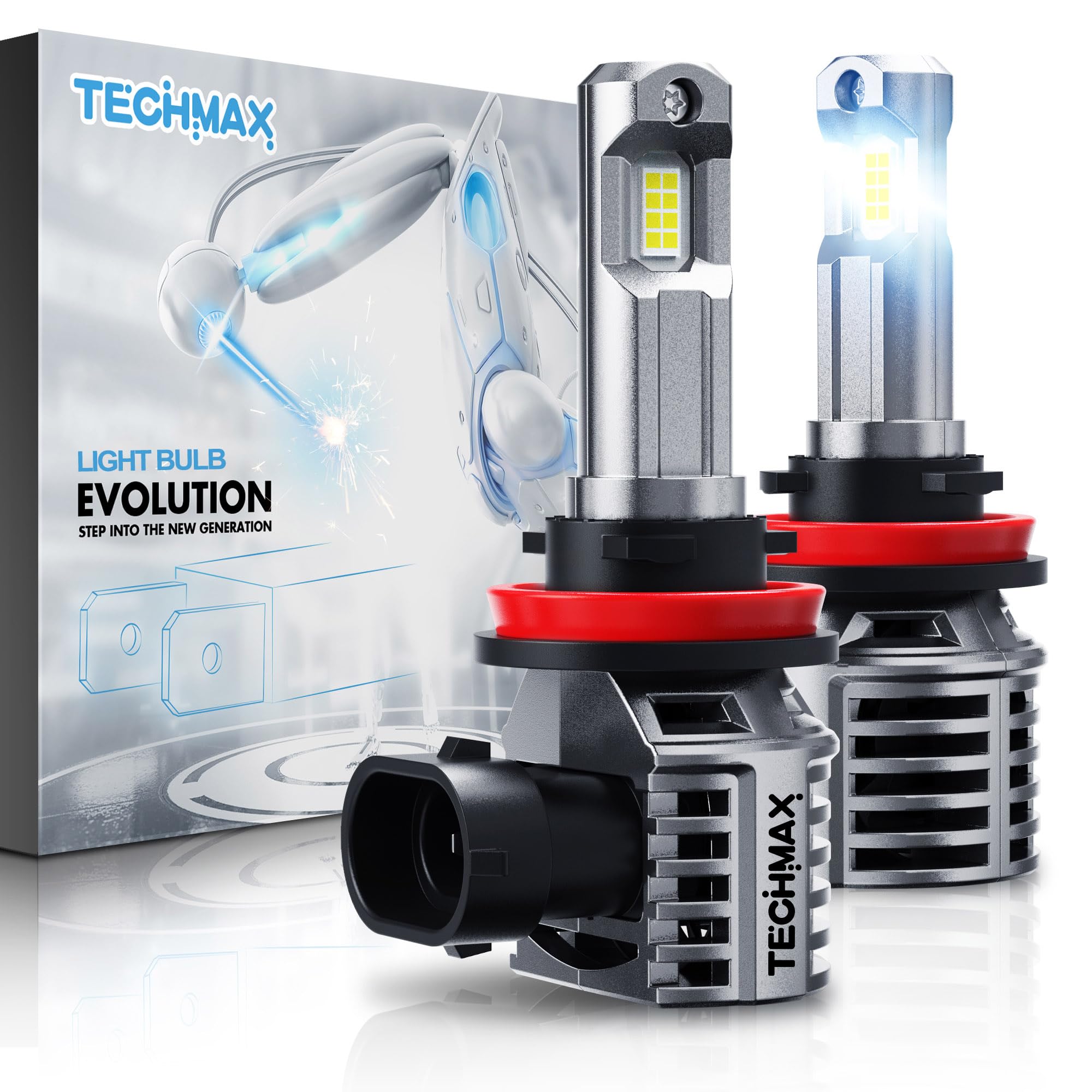 TECHMAX H11 Fog Light Bulb - 600% Bright, 6500K, Aluminum, Gray, Pack of 2