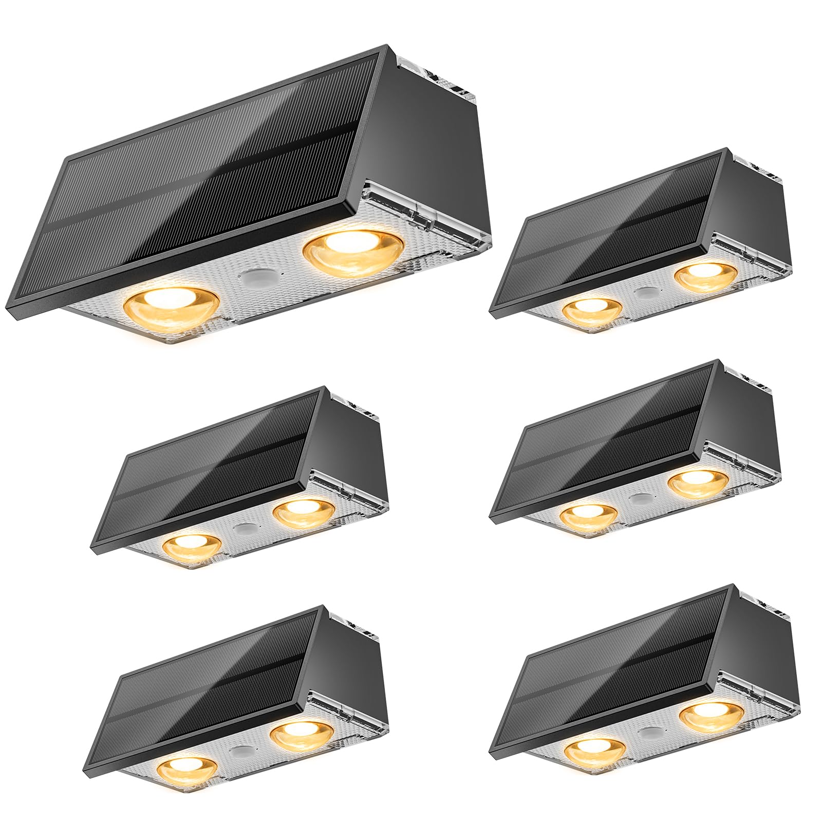 NIORSUN Solar Fence Lights 6 Pack Deck Light Led Outdoor Lights 3000K/4500K/6000K+ RGB Up & Down Wall Lights Waterproof Solar Powered Light for Backyard/Pool/Railing/Patio/Porch/Step