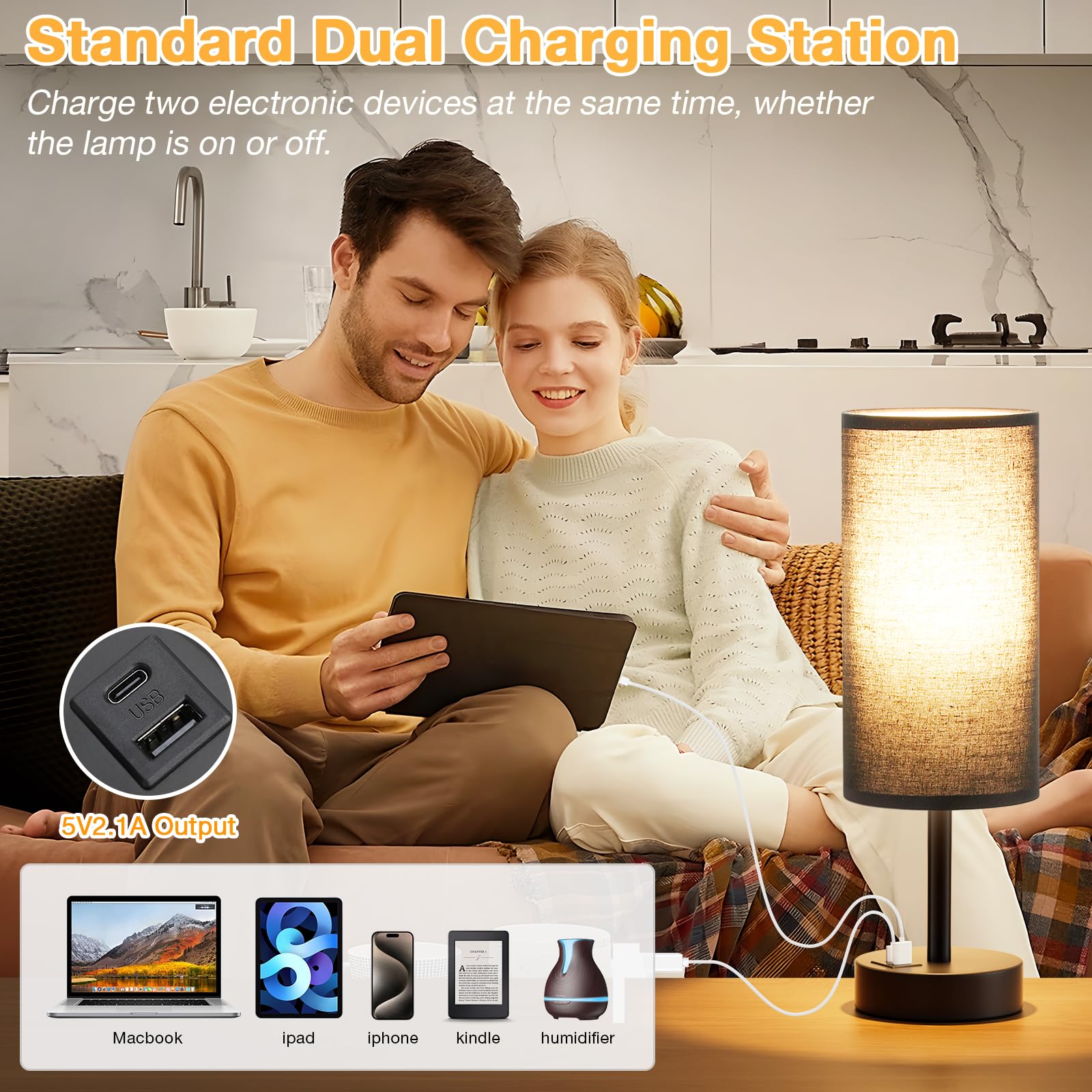 Dicoool Black Touch Control Bedroom Lamp - 3 Way Dimmable, USB Charging Station, 14" Size, Perfect for Nightstand or Desk