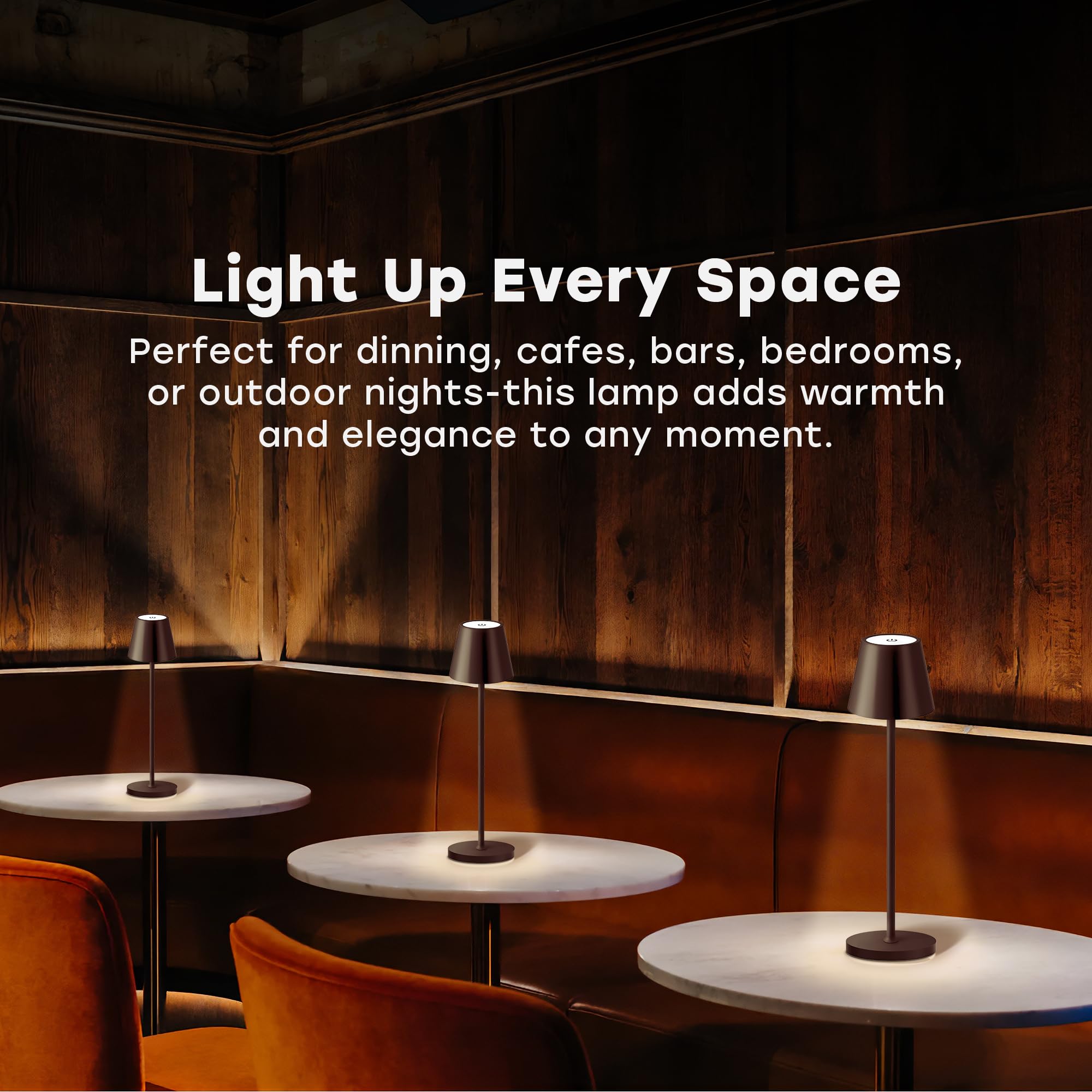 CASABOLA Cordless Table Lamp, Portable LED, 5200mAh Battery, 3 Color Dimming, 4.5inD x 4.2inW x 15inH, Coffee