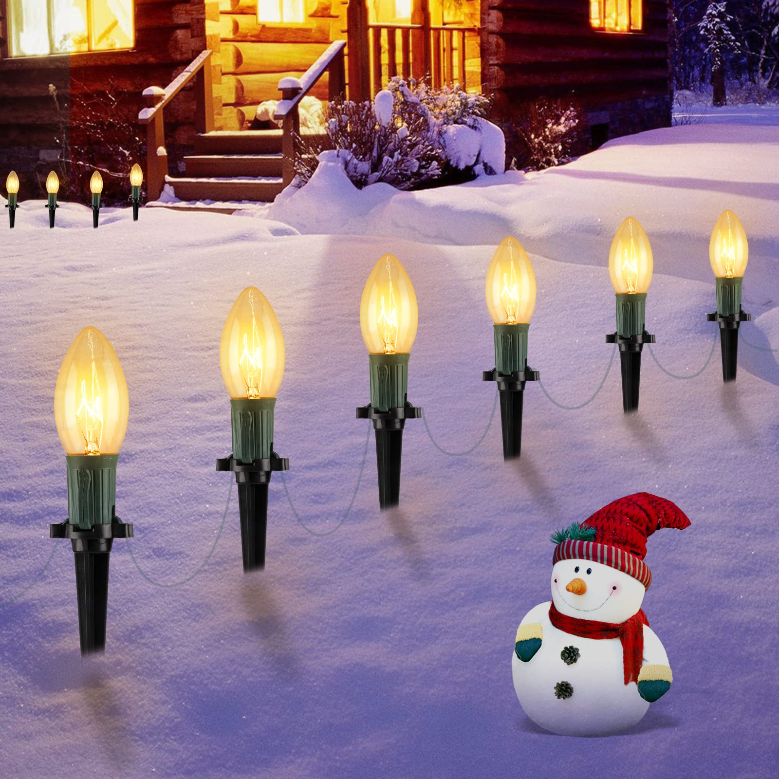 C9 Christmas Lights Outdoor, 4 Packs Total 102.8 Ft 80 Bulbs Christmas Pathway Lights, Waterproof Walkway Lights for Outside Dri