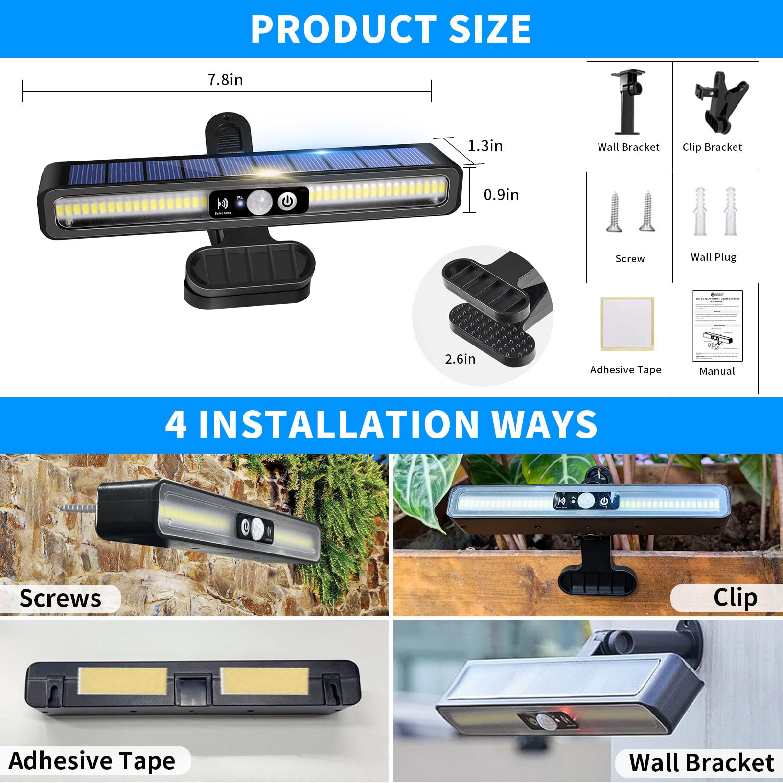 sunlight encounter Clip On Solar Motion Lights, 2 Pack, Waterproof, 36 LEDs, Cool White (6000K), Model SL012WH2