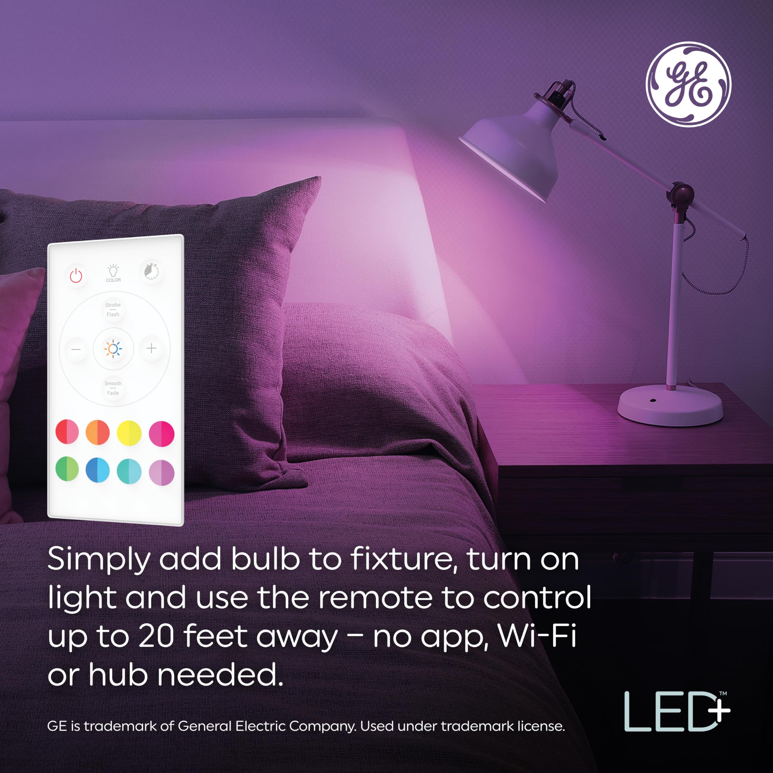 GE Lighting BR30 Indoor Floodlight Bulb, 18 Colors, 5 Light Modes, Remote Included, 1 Count, Model 93100286