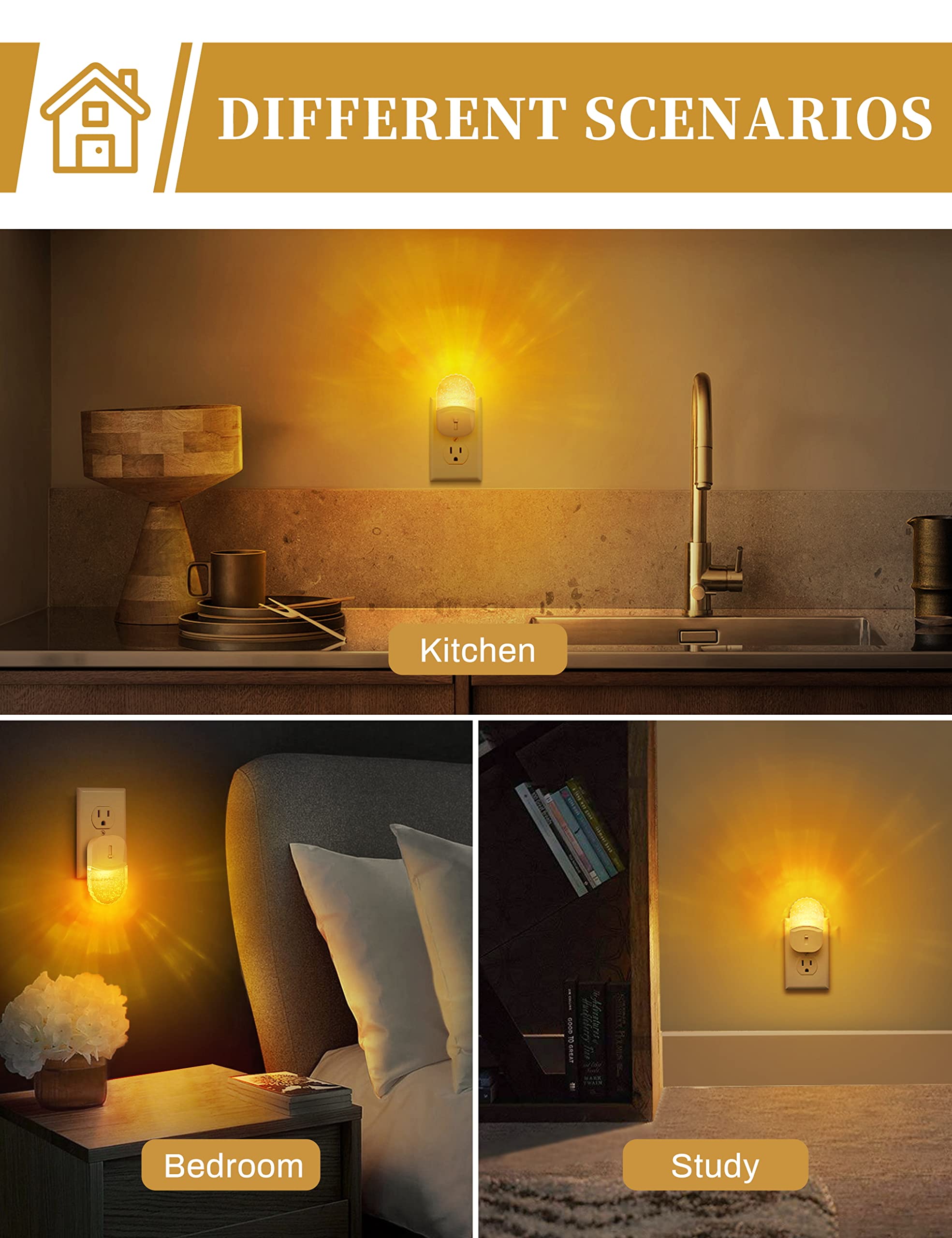 Plug In Night Light [2 Pack], Night Lights Plug Into Wall, Amber Night Light Dusk To Dawn Sensor,Led Night Light For Bathroom, Hallway, Stairway