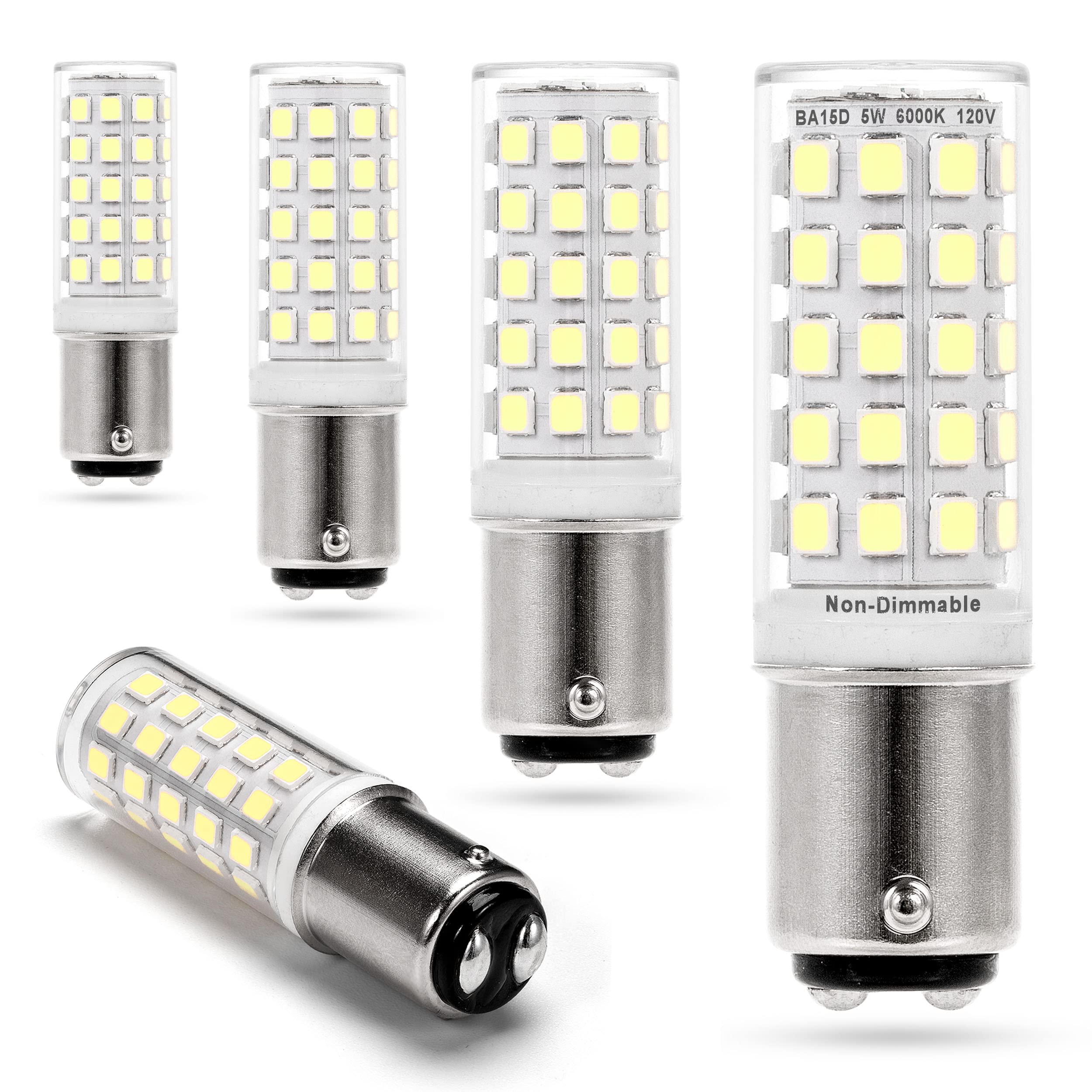 Ziomitus 120 Volts BA15D LED Double Contact DC Bayonet Base Sewing Machine Bulb 6000K Daylight Bright White  BA15D 50W 75W Halogen Equivalent  T3/T4/C7/S6 Ba15d 5W Led Light Bulbs  5Pack