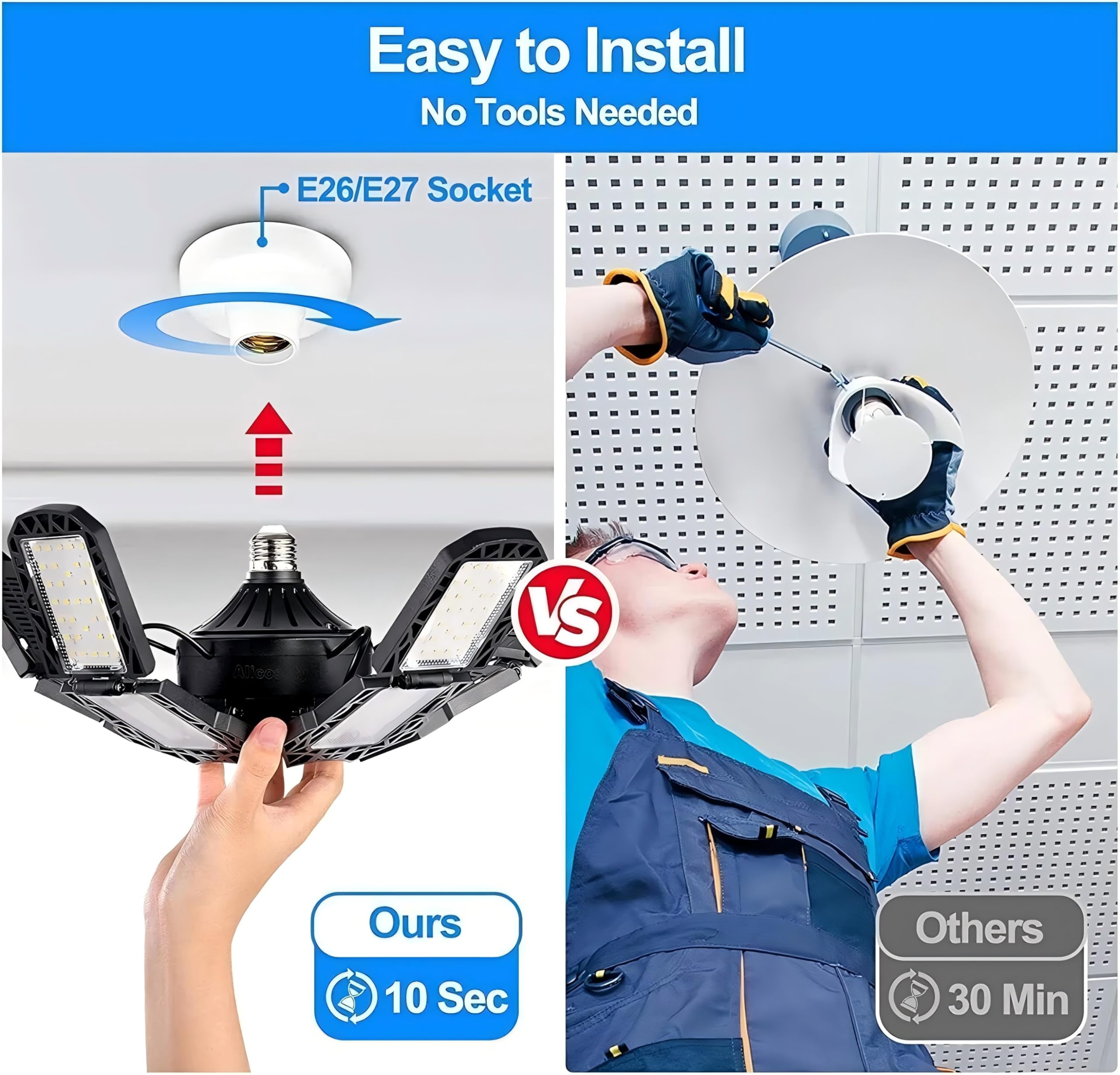 Anypowk Led Garage Lights - 18000 Lumen 6500K Daylight 180W, Five Leaf Led Garage Ceiling Lights, Pack Of 2