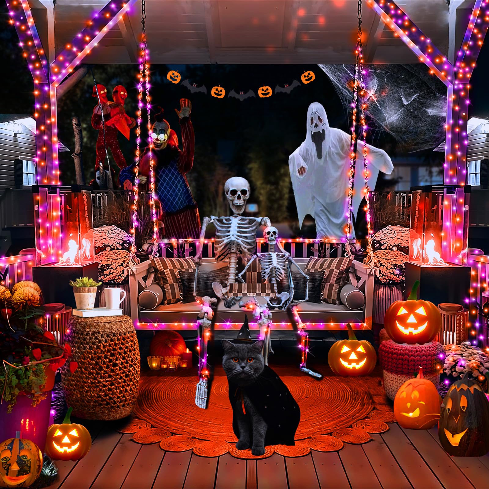 KNONEW Halloween Fairy Lights 100FT 300 LED Orange & Purple Waterproof String Lights, 8 Modes for Outdoor Indoor Decorations