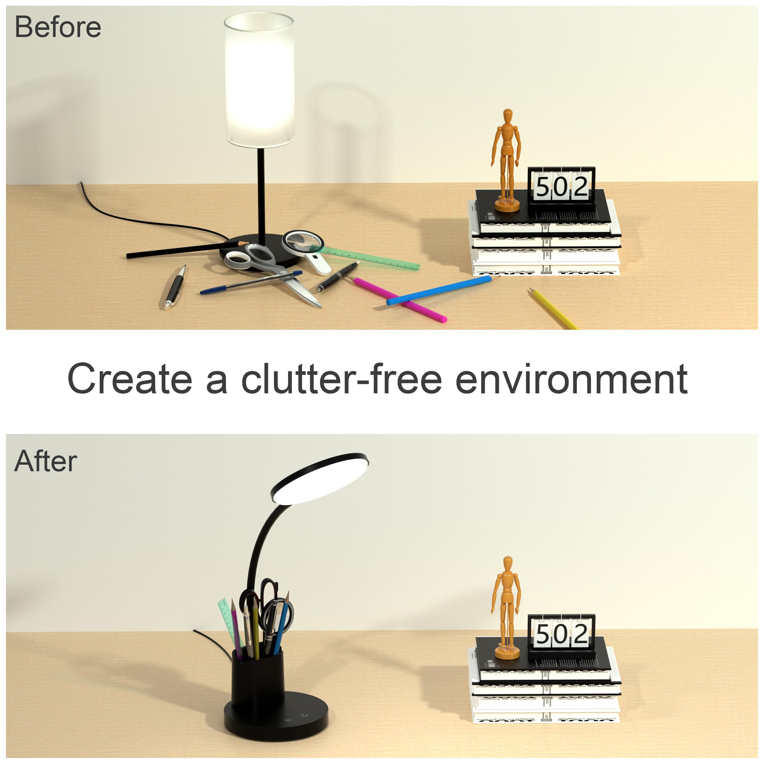 Vicsoon LED Desk Lamp with 3 Color Modes, 360° Adjustable Arm, Dimmable Light, Black, Model HM-TD-8W-001
