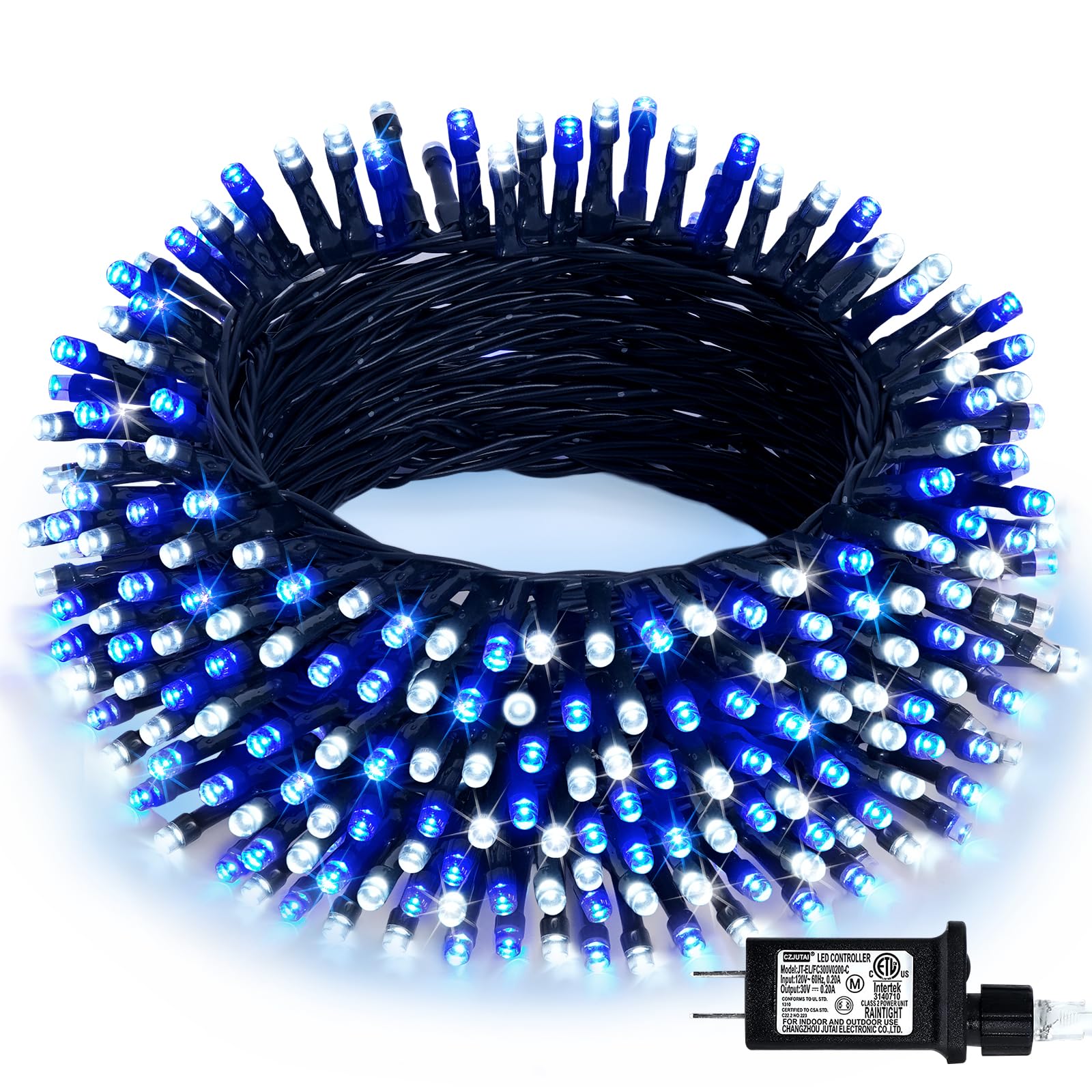 JMEXSUSS 66ft 200 LED Blue and White Christmas Lights, Outdoor Christmas String Lights Plug in, Expandable Christmas Lights for 