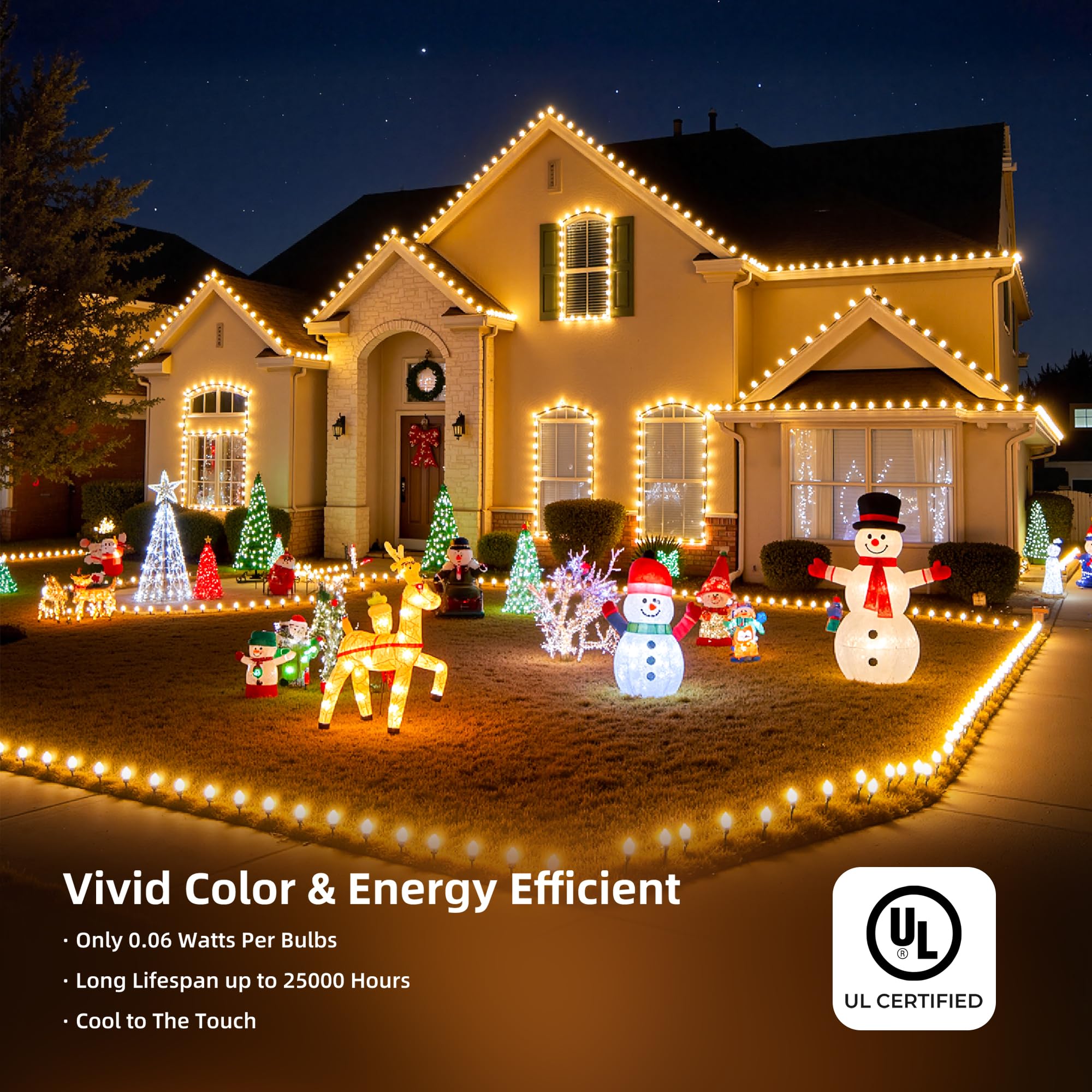 Brightown C9 Christmas Lights - 200 LED, 162 FT, Waterproof, 8 Modes, Warm White