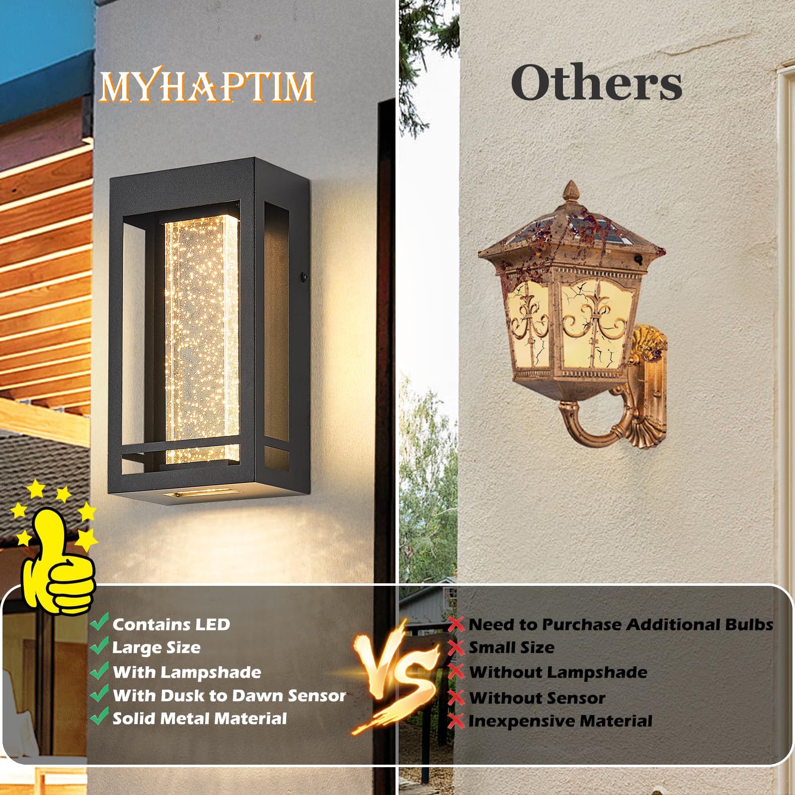 Myhaptim Dusk To Dawn Sensor Porch Lights, Crystal Bubble Exterior Lighting Fixtures, Modern Outdoor Wall Light, Outdoor Lightin