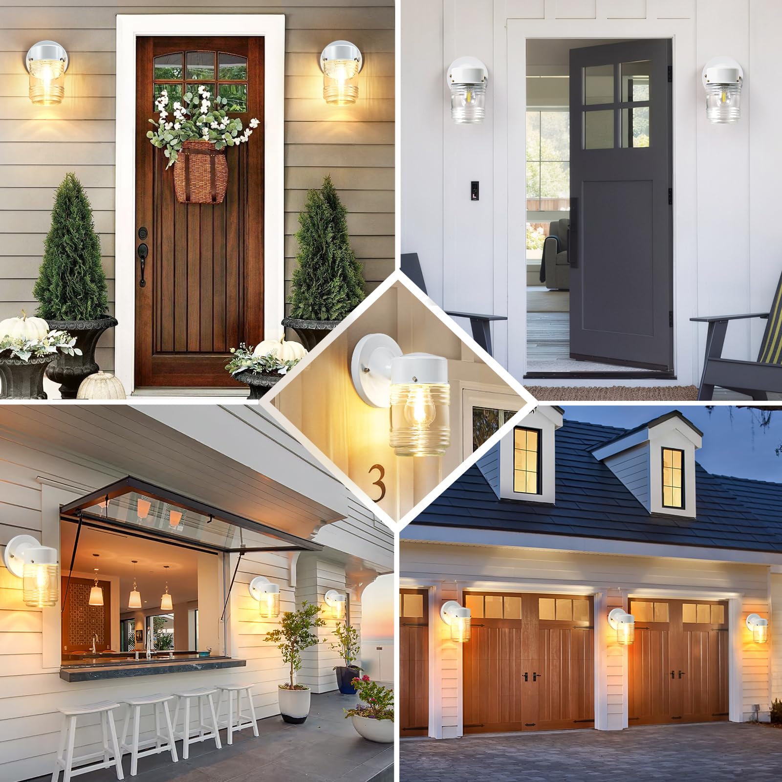 Ejiaxin 2 Pack Outdoor Wall Lantern - White Exterior Waterproof Wall Sconce Light Fixtures - Porch Lights Front Door Wall Lighting With Clear Glass Shade E26 Socket Wall Lamp For Patio Entryway