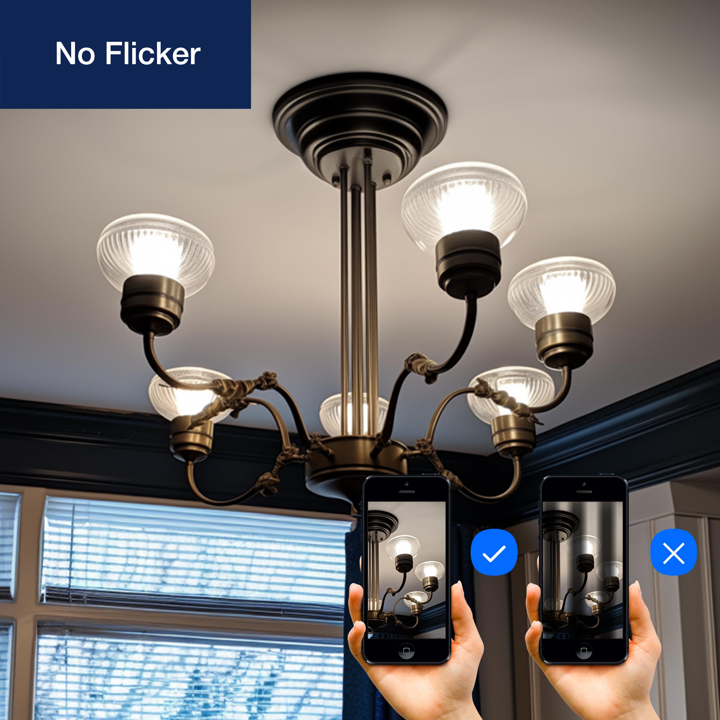 Flsnt Dimmable Led Candelabra Bulbs 60W Equivalent, G16 1/2 Led E12 Chandelier Light Bulbs For Bedroom, Bathroom, 550Lm, Cri90, 5.5W, Ac 120V, 6 Pack, 4000K Cool White