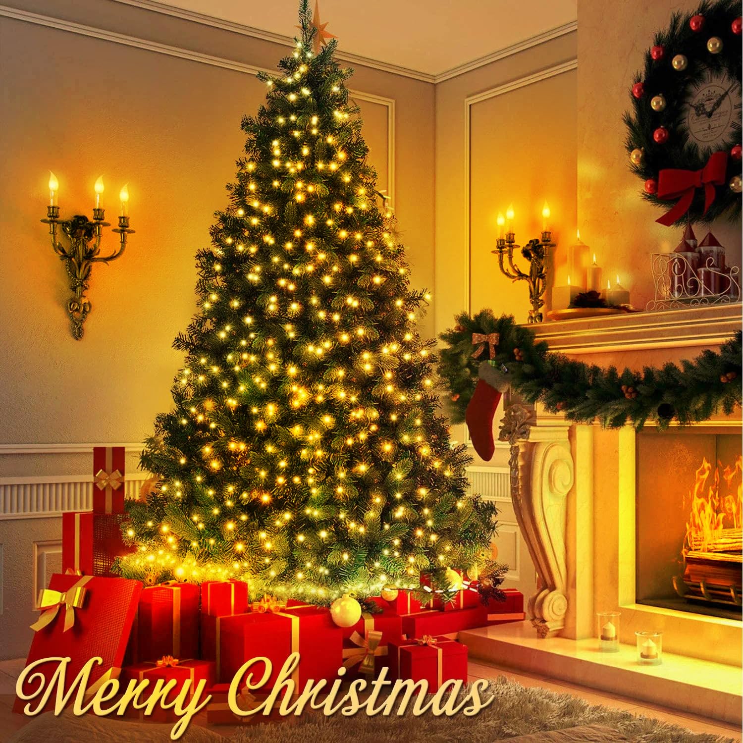 JTSIOV Christmas Tree Lights, 200 LED, 65FT, Warm White, Waterproof, 8 Modes, Indoor/Outdoor, Model SDD-001
