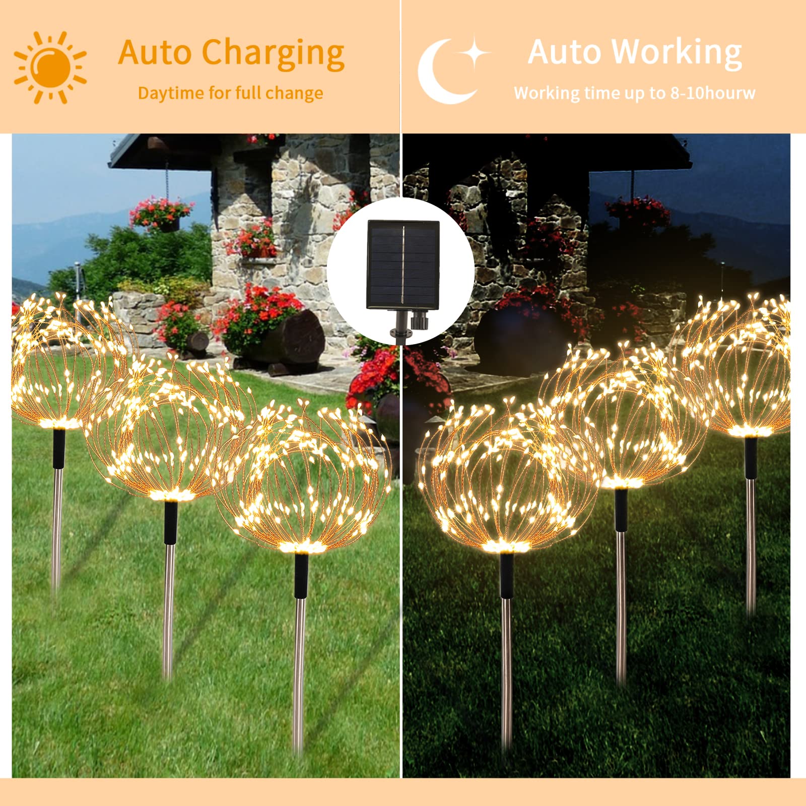 Solar Garden Lights Outdoor 4 Pack 480 Led Firework Landscape Path Lights Solar Powered Starburst Lights Waterproof 8 Lighting M