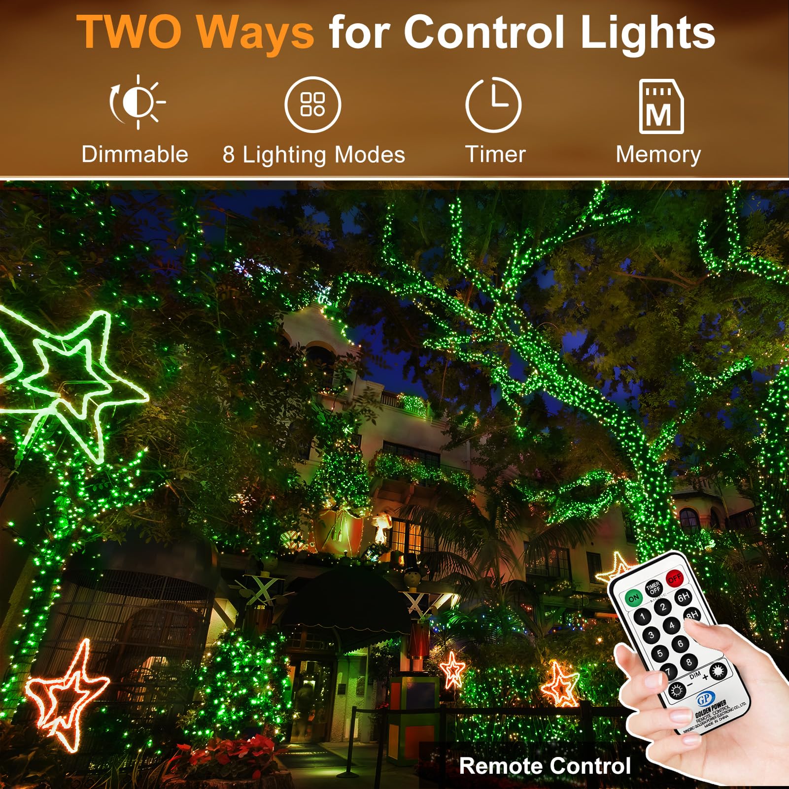 KNONEW 1000 LED Christmas String Lights, 403FT Green Wire, Waterproof, 8 Modes & Timer for Outdoor Holiday Decorations