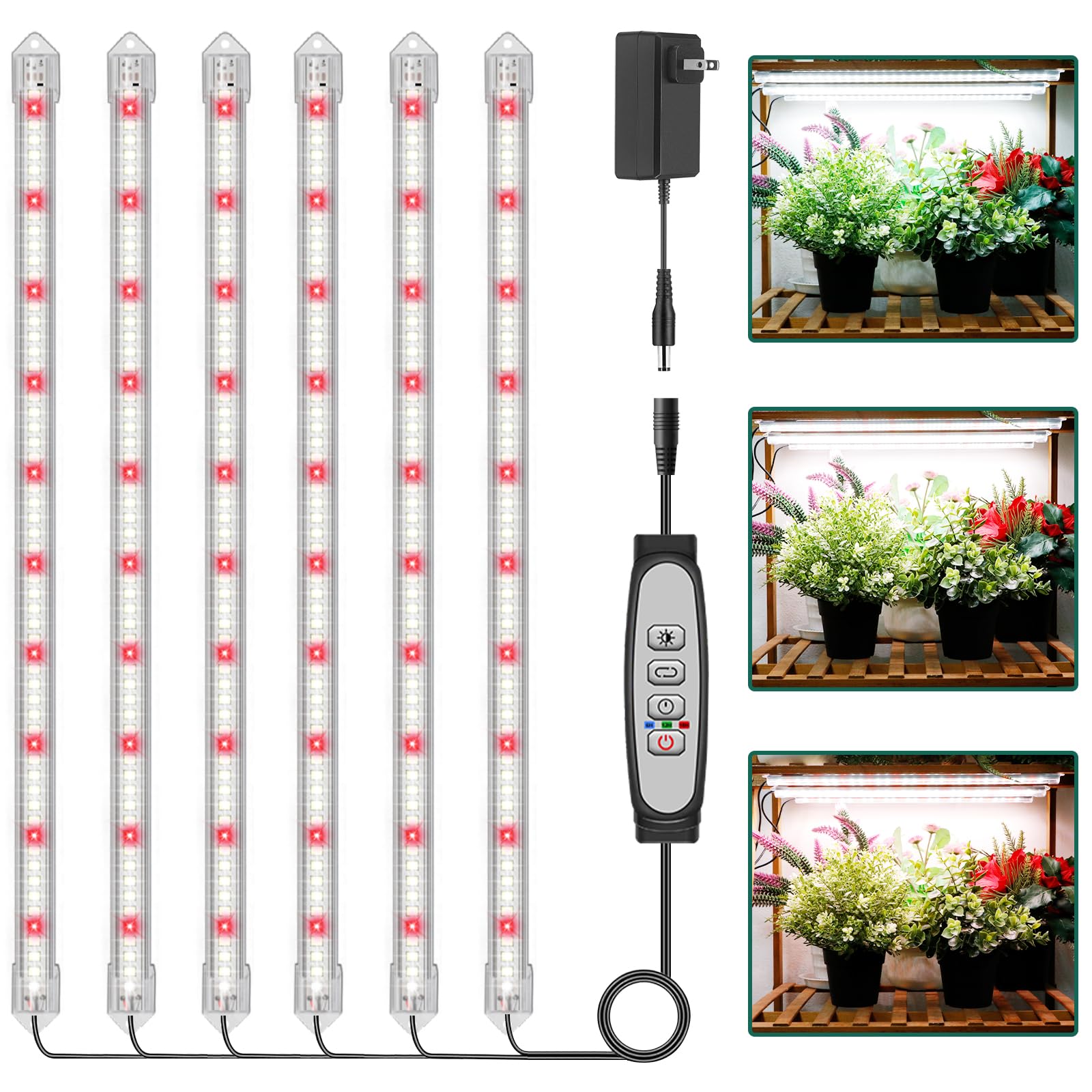 LPMZMBL 6-Bar Grow Light Bands for Indoor Plants  16 Full Spectrum Plant Lights  6500K Sunlike Grow Lights with 6/12/18H Timer  5-Level Dimmable for Indoor Growing