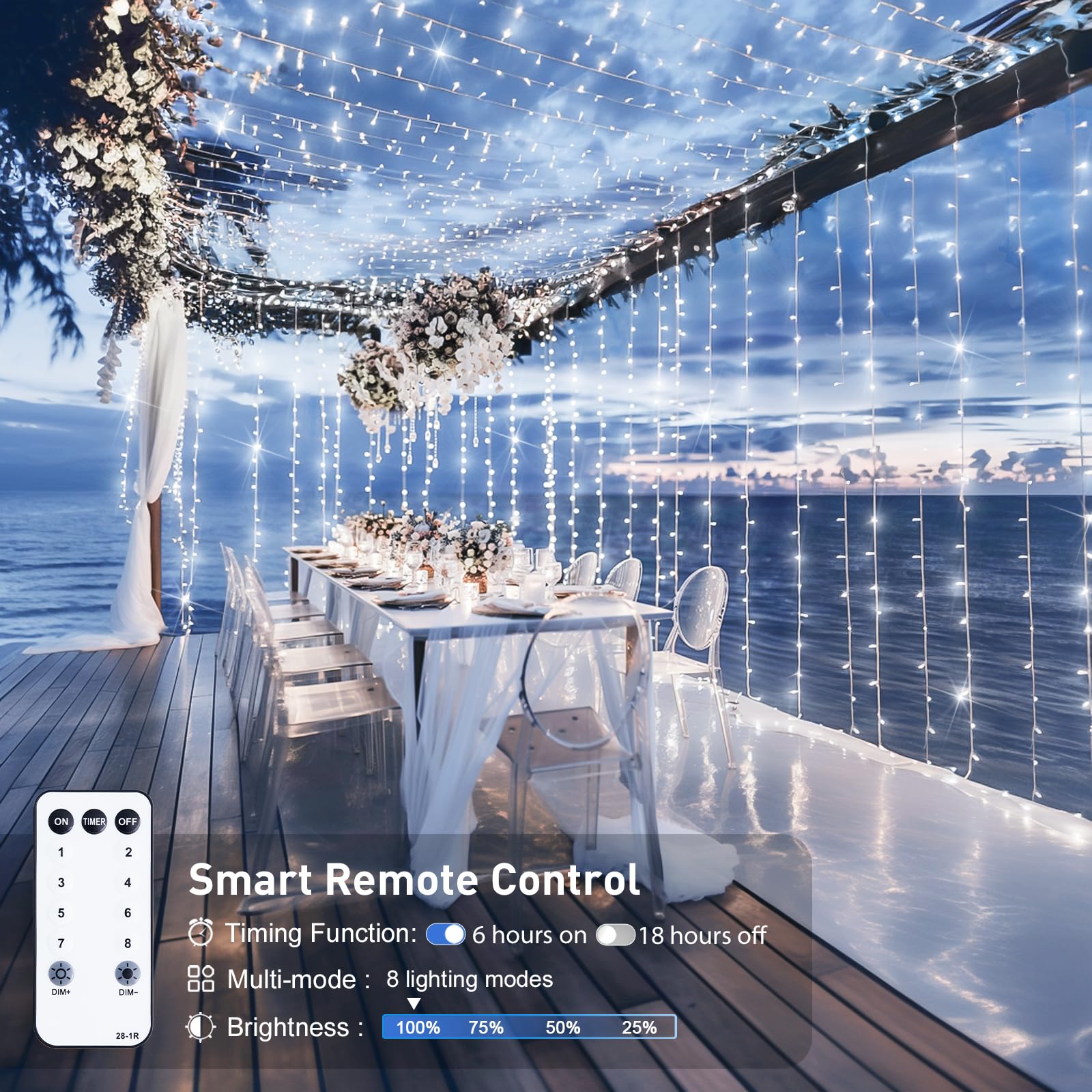 Jmexsuss 300 Led 9.8X9.8Ft White Curtain Lights With Remote, White Christmas Lights Indoor Plug In, 8 Modes White String Lights For Bedroom Wall Wedding Reception Party Backdrop Window Outdoor Decor