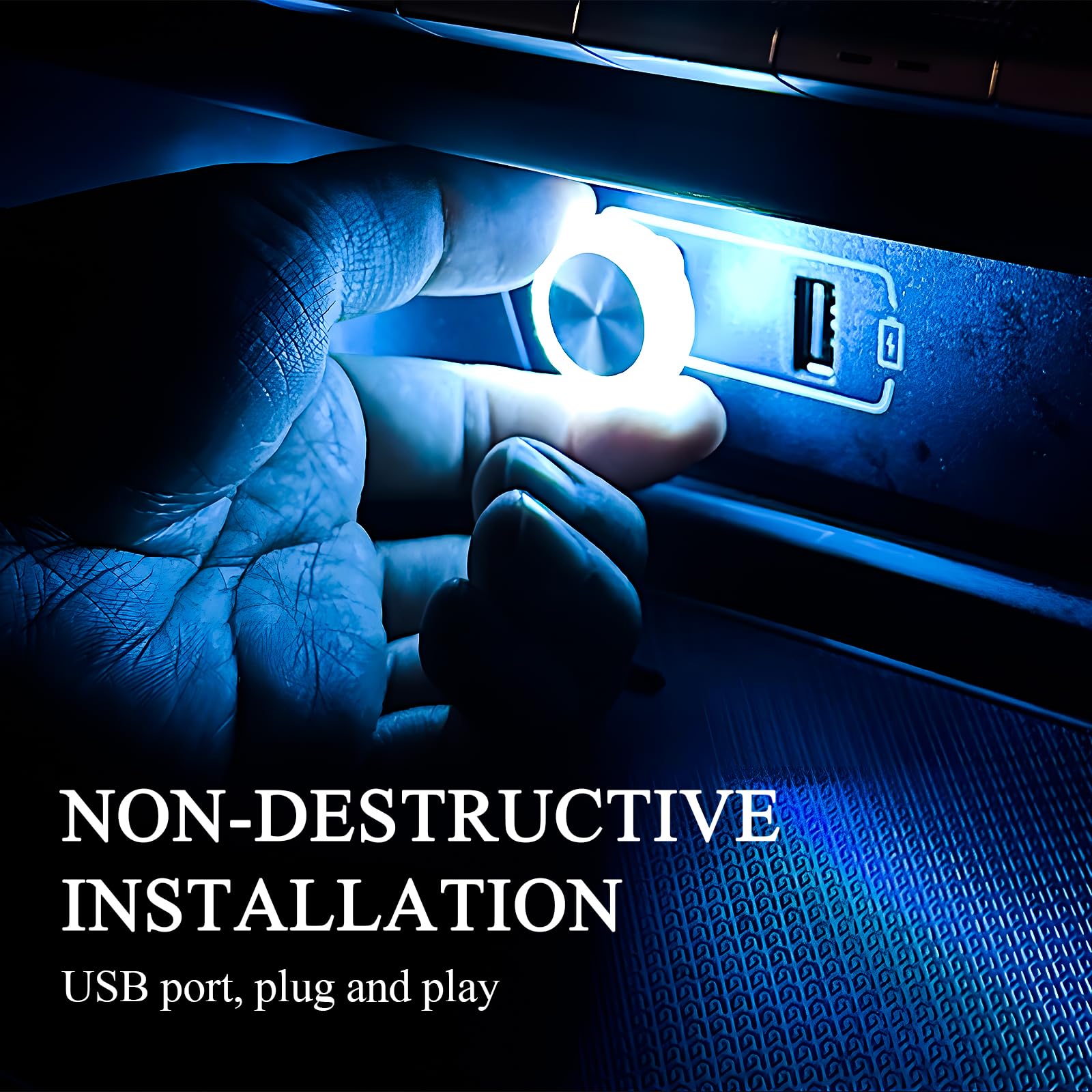 Hovom 4Pcs Usb Led Car Interior Atmosphere Lamp  Portable Mini Car Led Night Light Decoration  Plug-In Usb Automotive Ambient Lighting Kit  Universal For Cars Suvs Trucks Rvs (Ice Blue)