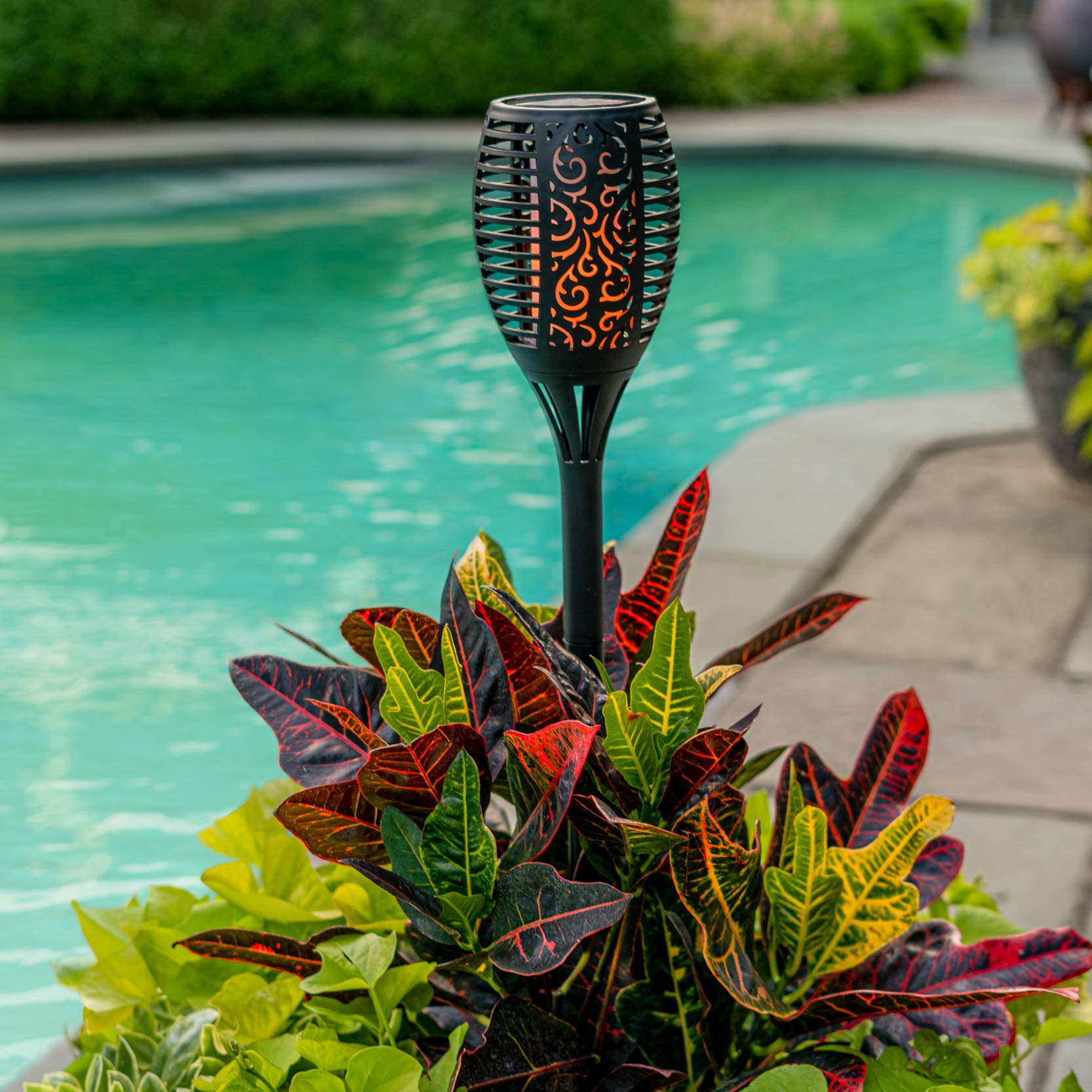 Solar LED Tiki Torch 3.8 Tall - Outdoor, Flickering Flames, Landscape Lights, Dusk to Dawn, Weather Resistant - for Lawn, Garde