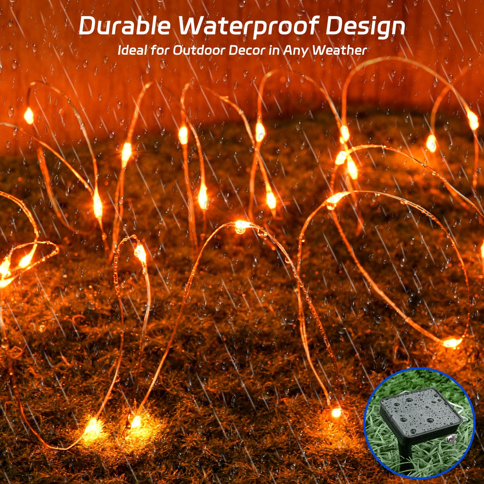 Cshare Halloween String Lights Outdoor Waterproof, Solar Fairy Lights 16.4Ft 50Led 8 Modes Orange Halloween Lights For Yard Outside Pathway Patio Party Backyard Decorations