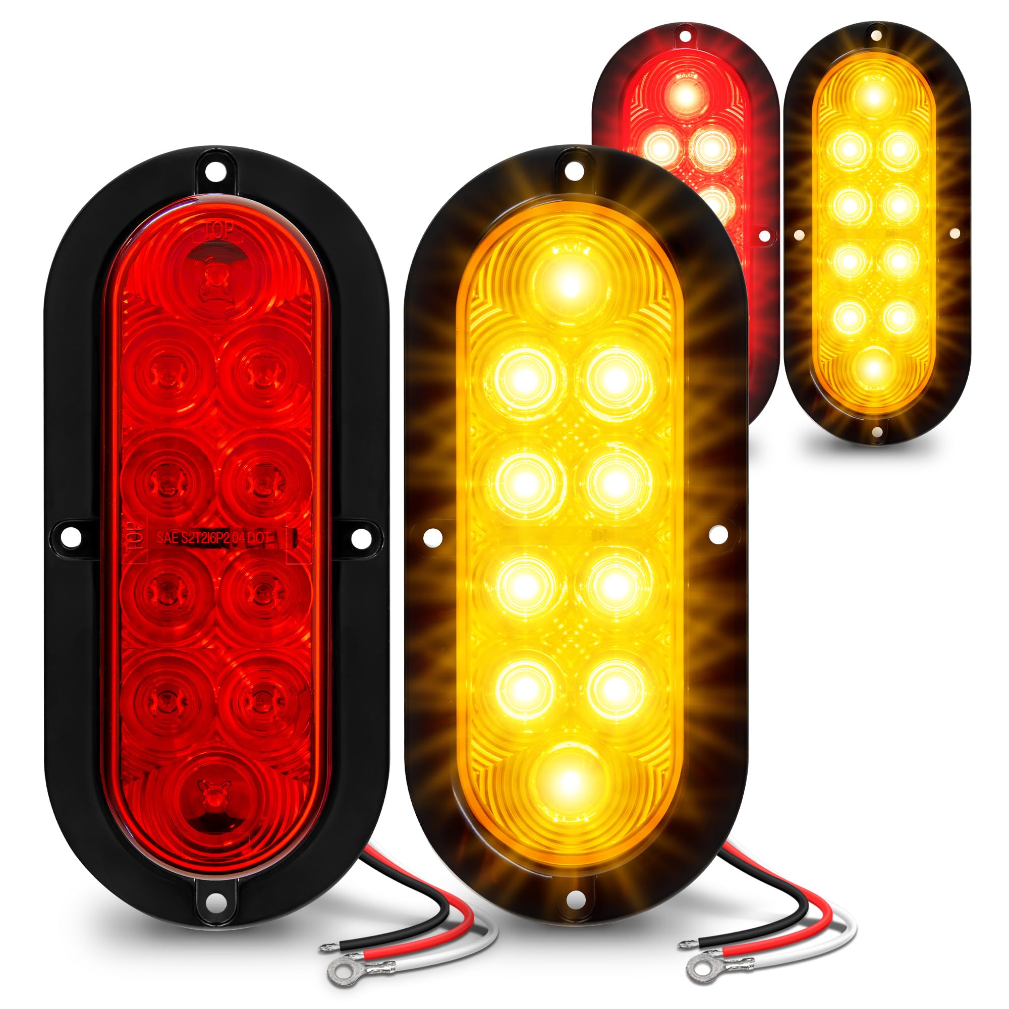 True Mods 2 Red + 2 Amber 6'' Oval Led Trailer Tail Light Kit [Surface-Mount] [Dot Fmvss 108 & Sae] [Ip67 Waterproof] [Stop Brak